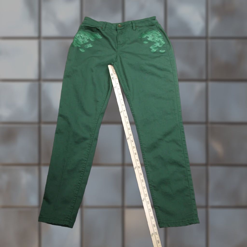 Vintage Disney Her Universe Pants Juniors 9 Green Stretch Skinny Twill Mermaid Scales Size 30" / US 8 / IT 44 - 1 Thumbnail