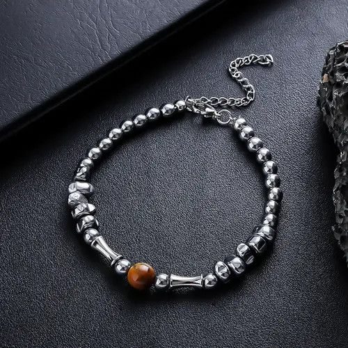 Jewelry Silver Beaded Bracelet with Brown Accent Bead Size ONE SIZE - 3 Thumbnail