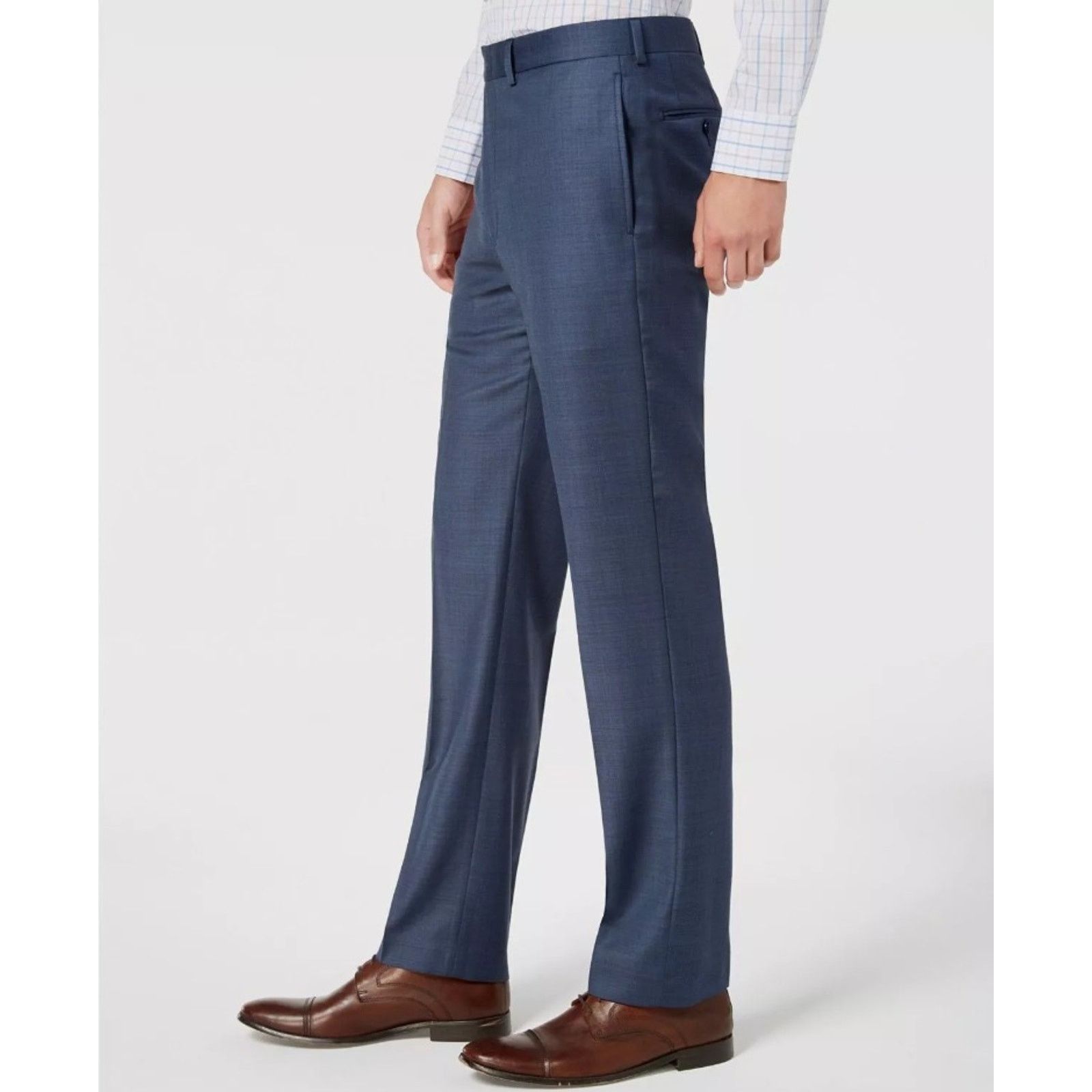 Calvin Klein Calvin Klein Men's Solid Blue Wool Dress Pants Size 32W 30L Size US 32 / EU 48 - 3 Thumbnail