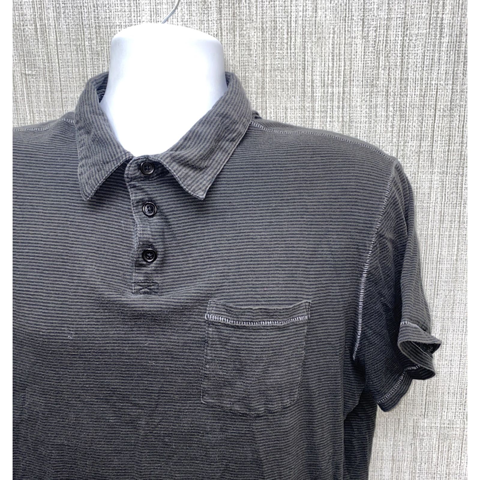 John Varvatos John Varvatos USA Men's Golf Polo Shirt XL Black Gray Striped Short Sleeve Cotton Mens Size US XL / EU 56 / 4 - 2 Thumbnail