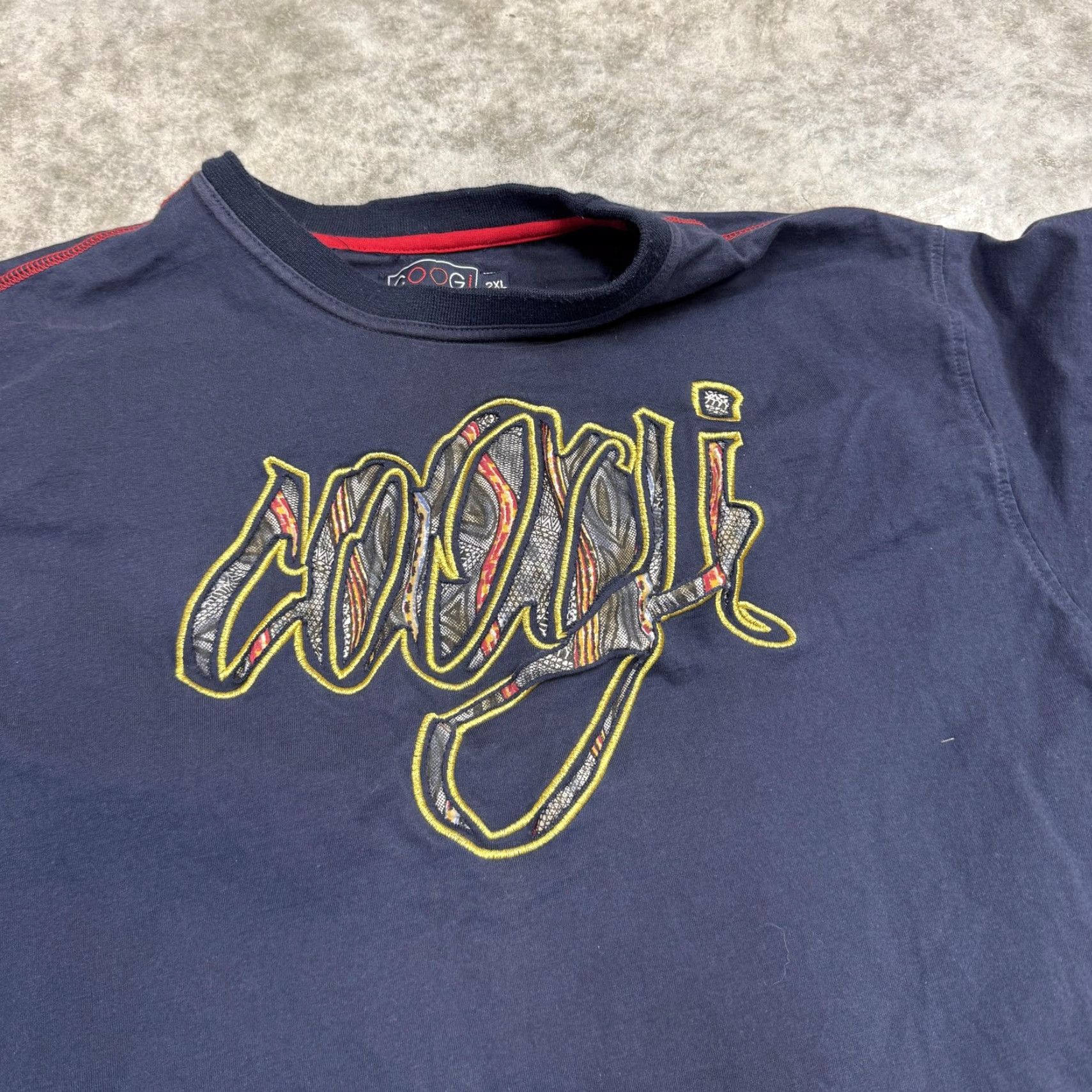 Coogi VINTAGE COOGI Mens XL Blue Script Logo Graphic Tee Contrast Stitch Streetwear Shirt Size US XXL / EU 58 / 5 - 2 Thumbnail