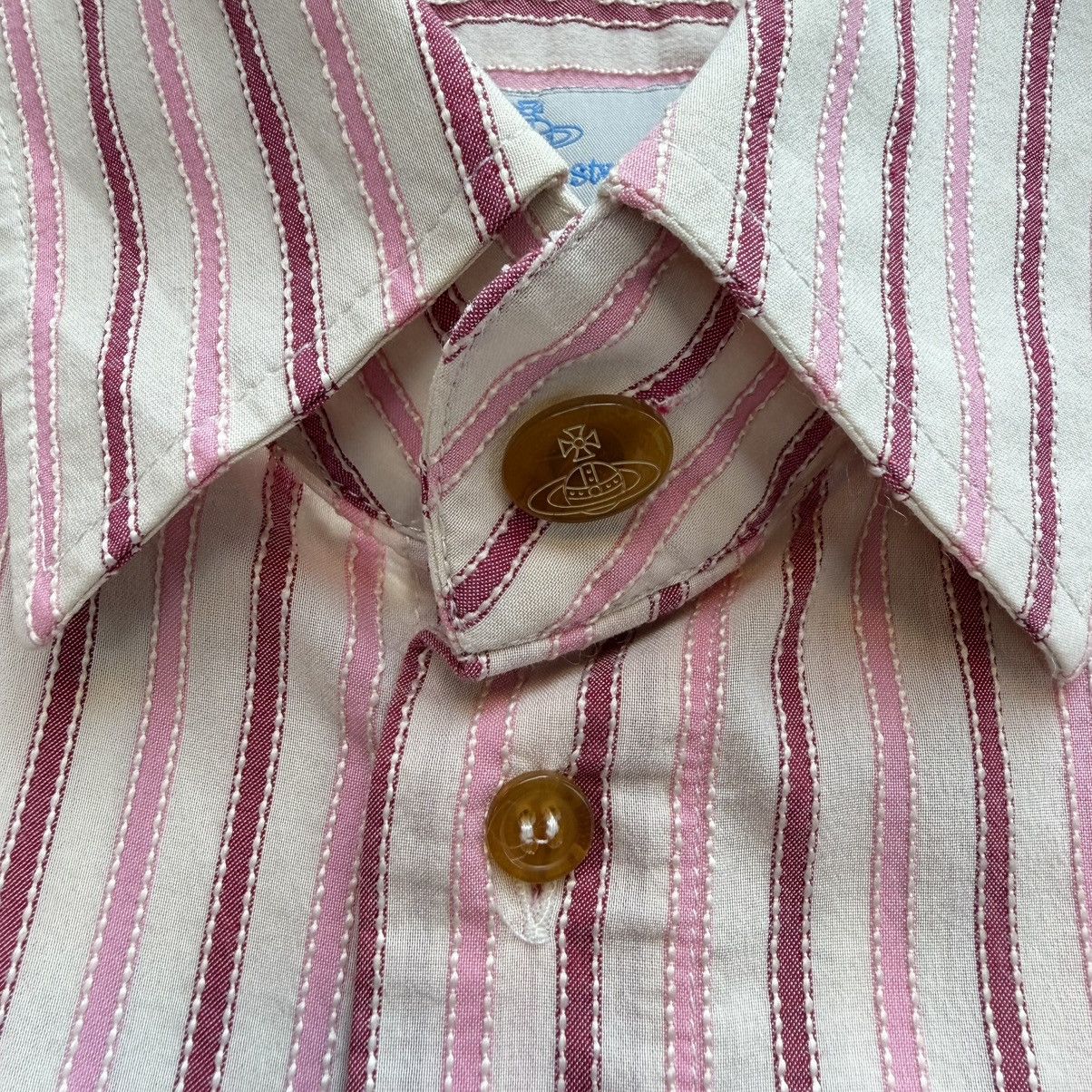 Vivienne Westwood 2000s Vivienne Westwood Man Pink Pinstripe Orb Shirt Size US L / EU 52-54 / 3 - 6 Thumbnail