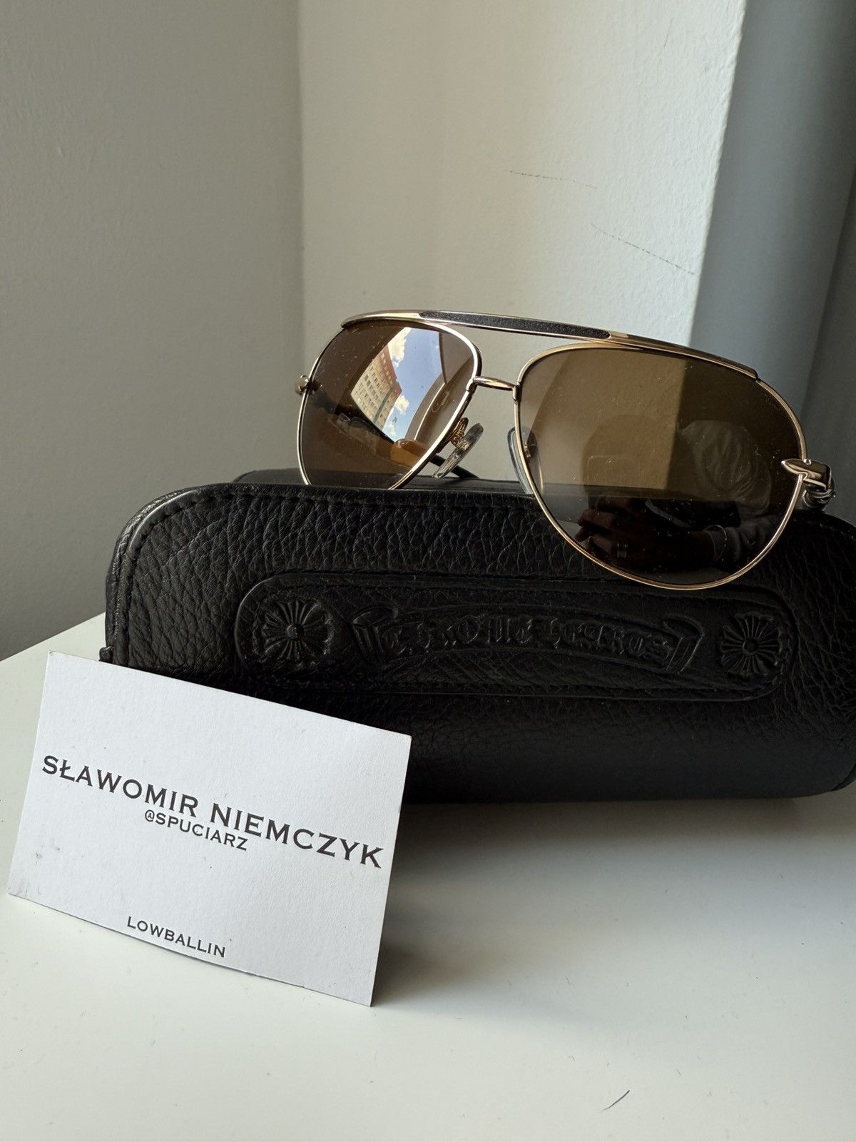 Chrome Hearts Chrome Hearts 14k gold plated leather aviator sunglasses Size ONE SIZE - 2 Thumbnail