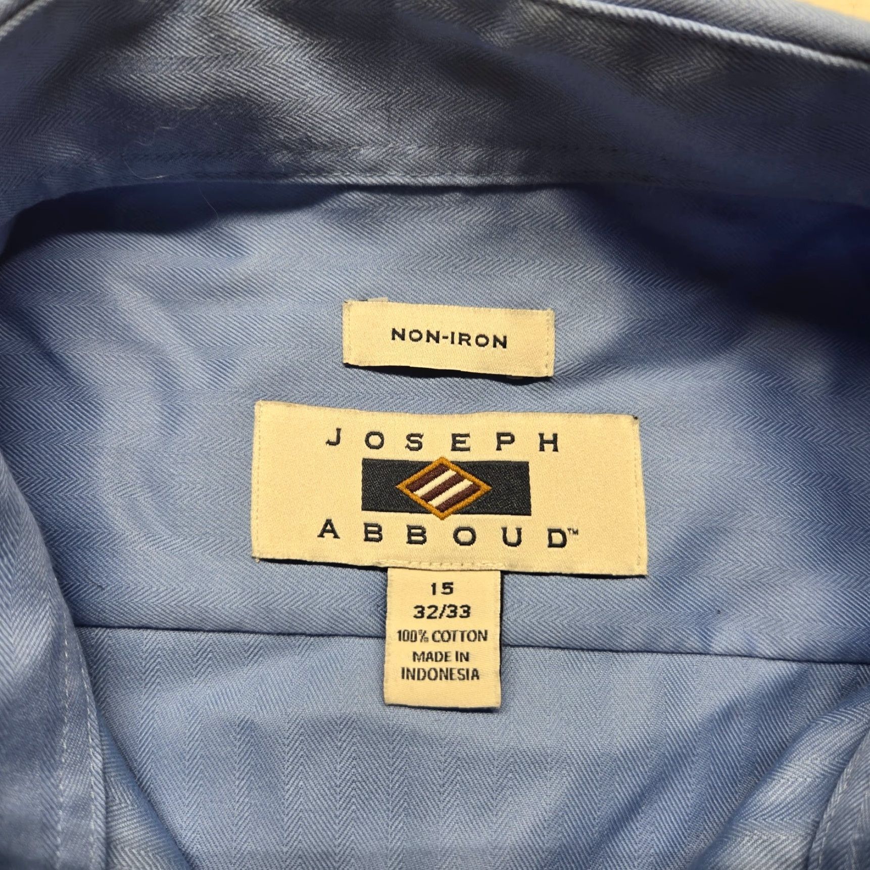 Joseph Abboud VINTAGE Joseph Abboud Men's Dress Shirt Long Sleeve 15 Blue Solid 100% Cotton Classic Fit Non-Iron Size 40R - 3 Thumbnail