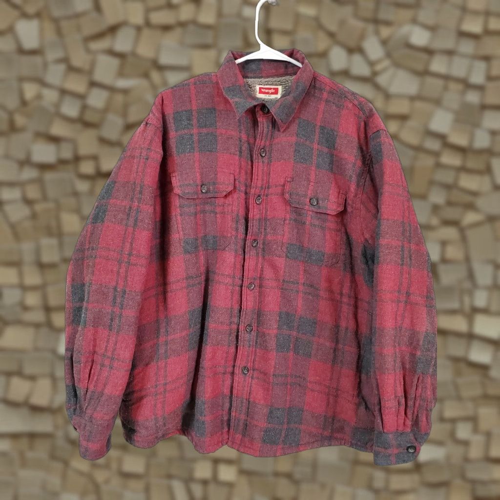 Wrangler Wrangler Shacket Flannel Button-Up Red Dark Gray L Large Size US L / EU 52-54 / 3 - 1 Thumbnail