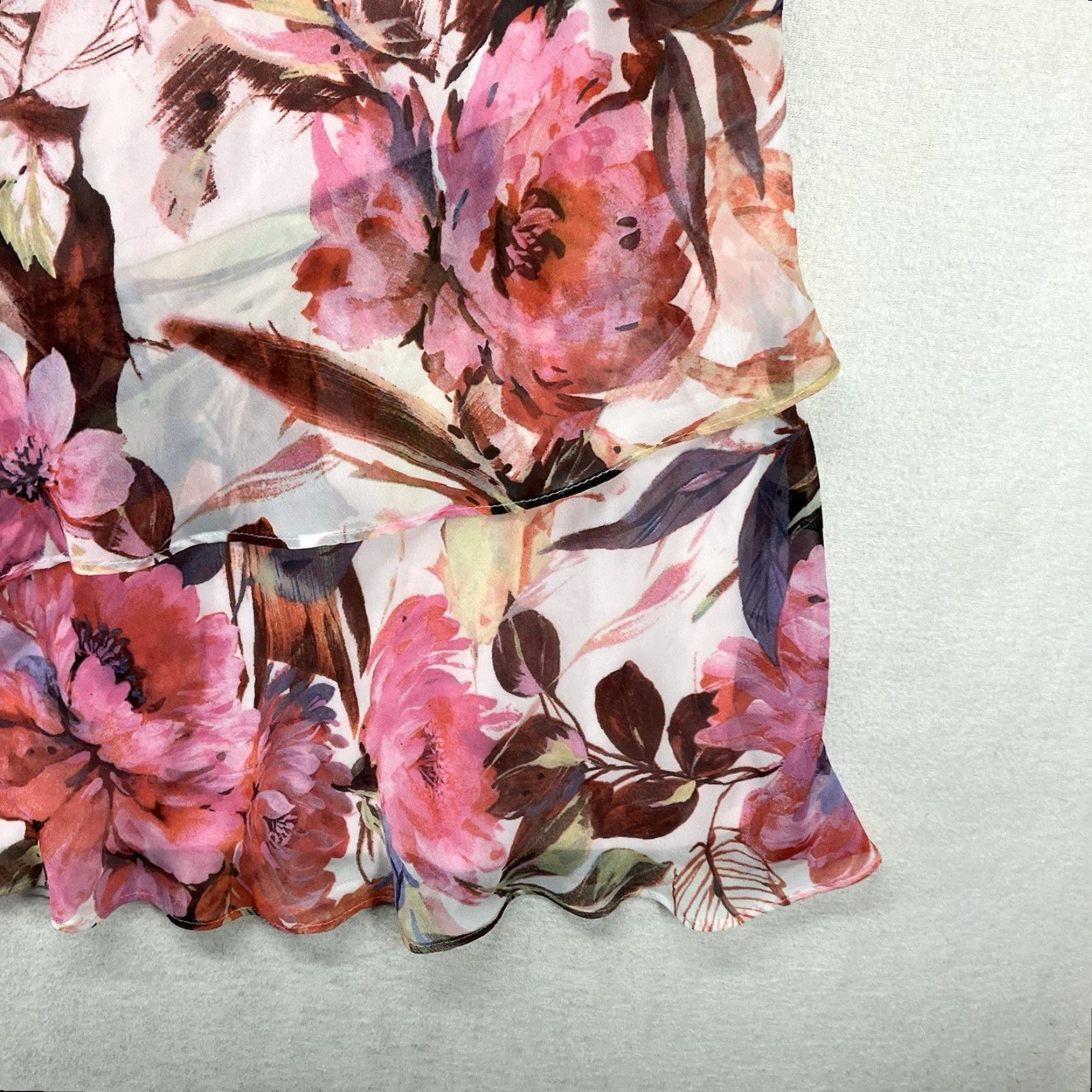 Vintage Draper's & Damon's Skirt Midi Floral Pink Ruffle Maxi Elastic Waist Pull On Women 12 14 Chiffon Lightweight Casual Vintage No Size 34" / US 12 / IT 48 - 7 Thumbnail