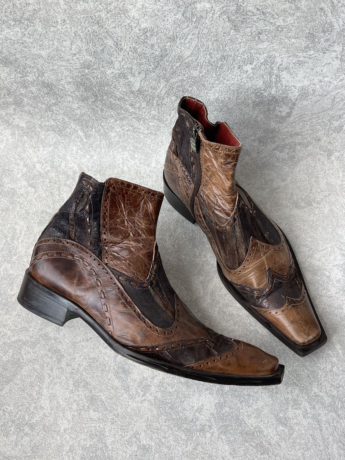 Jo Ghost GHOST Italy Distressed Leather Square Toe Boots Archive Y2K Size US 8 / EU 41 - 1 Thumbnail