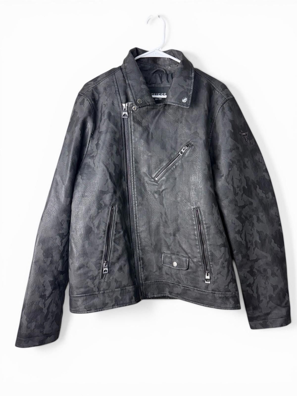 Guess GUESS Women’s Black Camo Moto Jacket Faux Leather Zip L Size L / US 10 / IT 46 - 1 Thumbnail