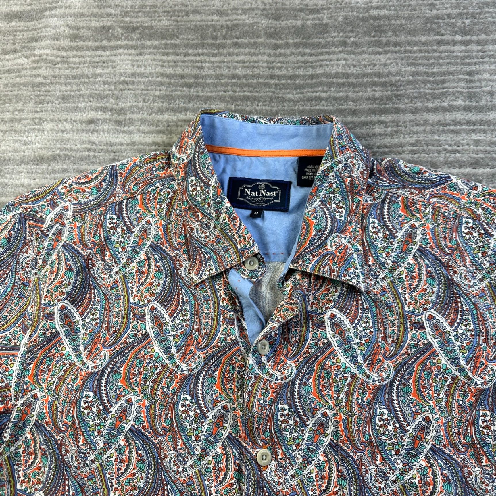 Nat Nast Nat Nast Shirt Mens M Multicolor Paisley Silk Button-Up Casual Formal Party/Cocktail Short Sleeve N/A Size US M / EU 48-50 / 2 - 3 Thumbnail