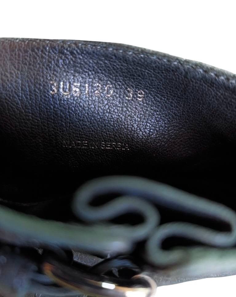 Prada black leather biker boots buckle high