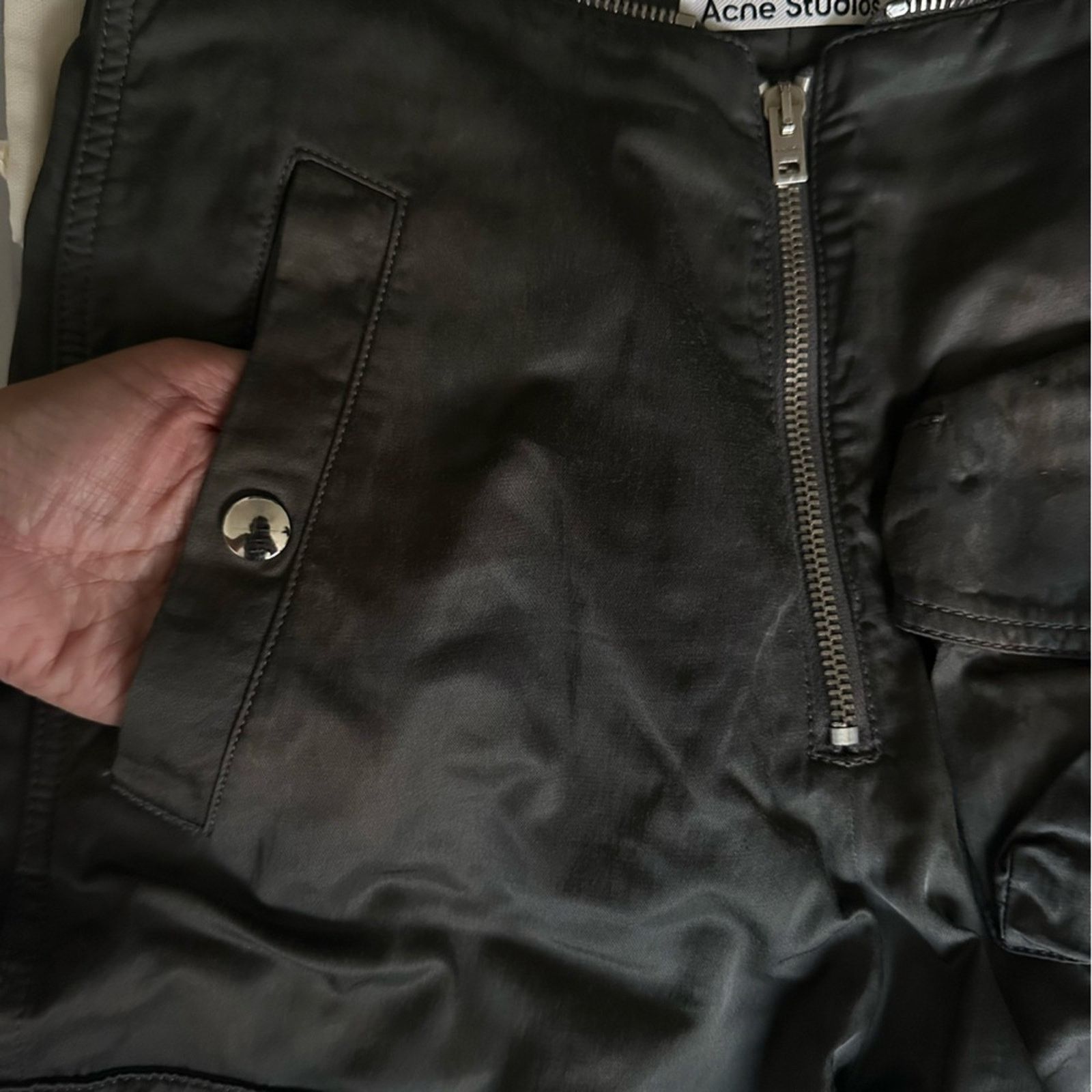Percilia Shiny Cargo Trouser size EU 32 Dusty Grey Zippers