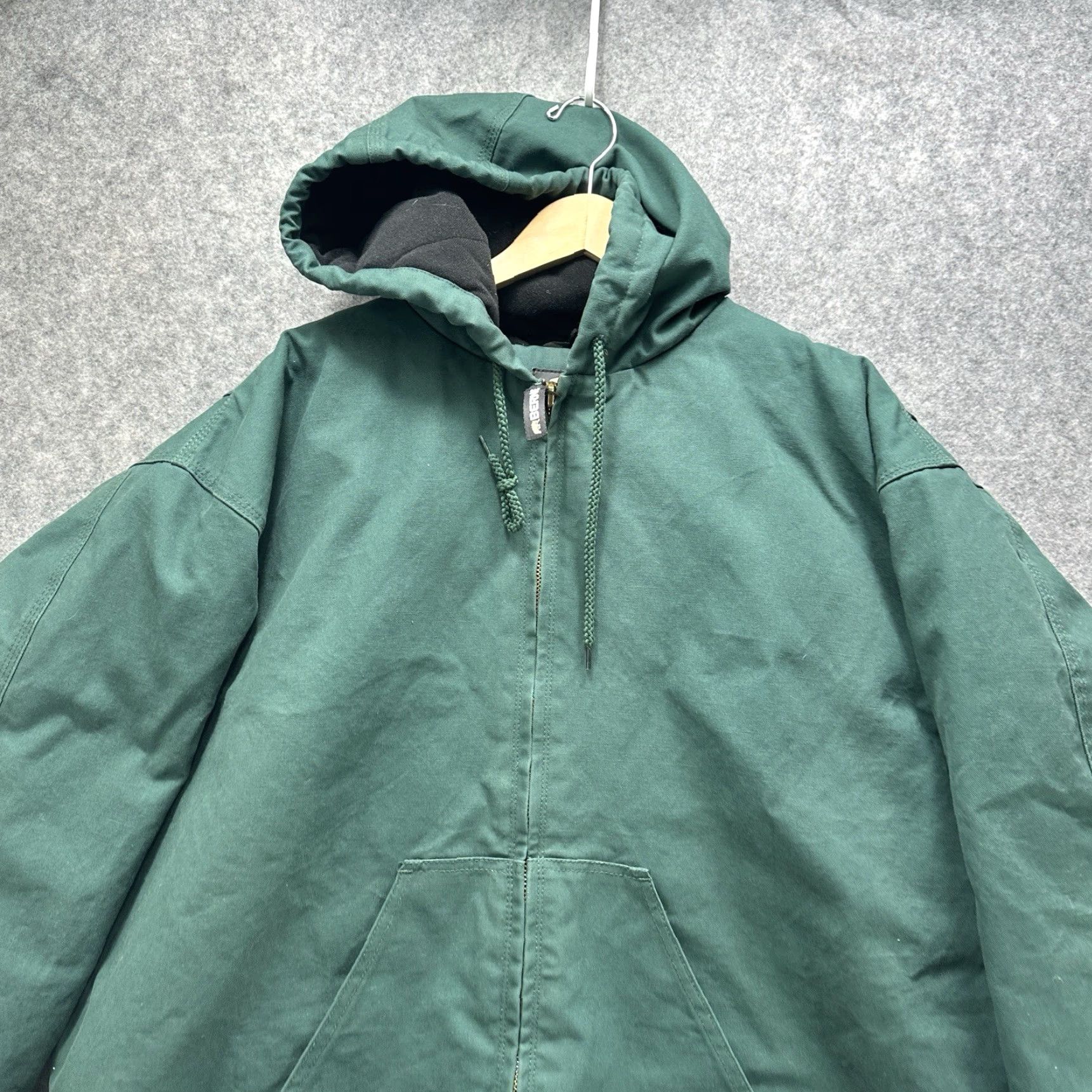 Vintage Berne Heritage Duck Hooded Active Work Jacket Mens 3XL Green Full Zip Bomber Jacket Pockets Lined Heavyweight Winter Casual Workwear Canvas Cotton Size US XXL / EU 58 / 5 - 5 Thumbnail