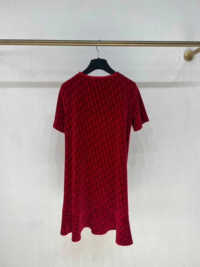 Dior New Dior Red Velvet Logo Dress-2506 Size S / US 4 / IT 40 - 2 Thumbnail