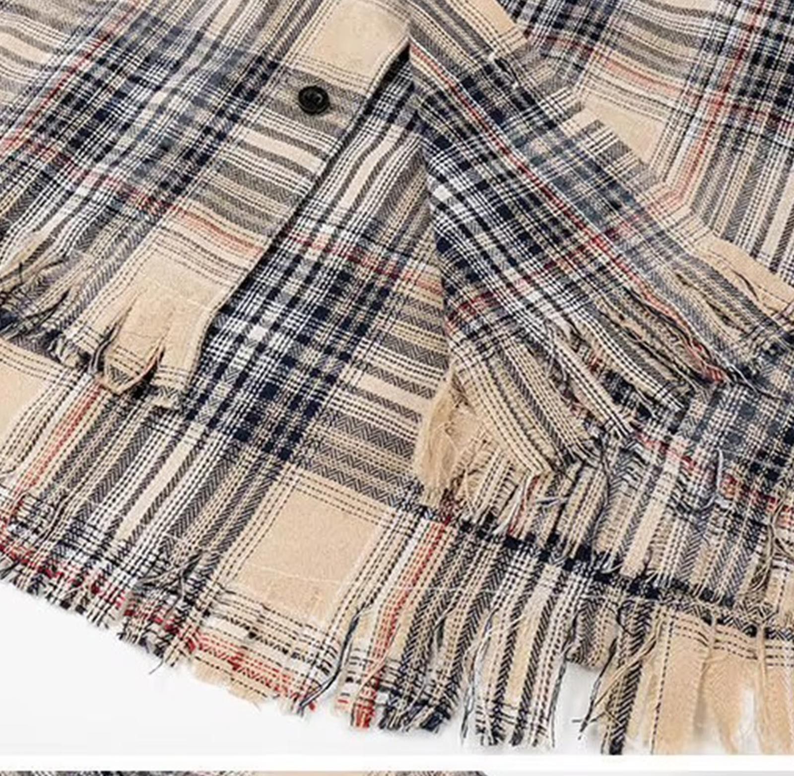 Japanese Brand Red Plaid Frayed Hem Casual Shirt, Long Sleeve Shirt Size US M / EU 48-50 / 2 - 8 Thumbnail