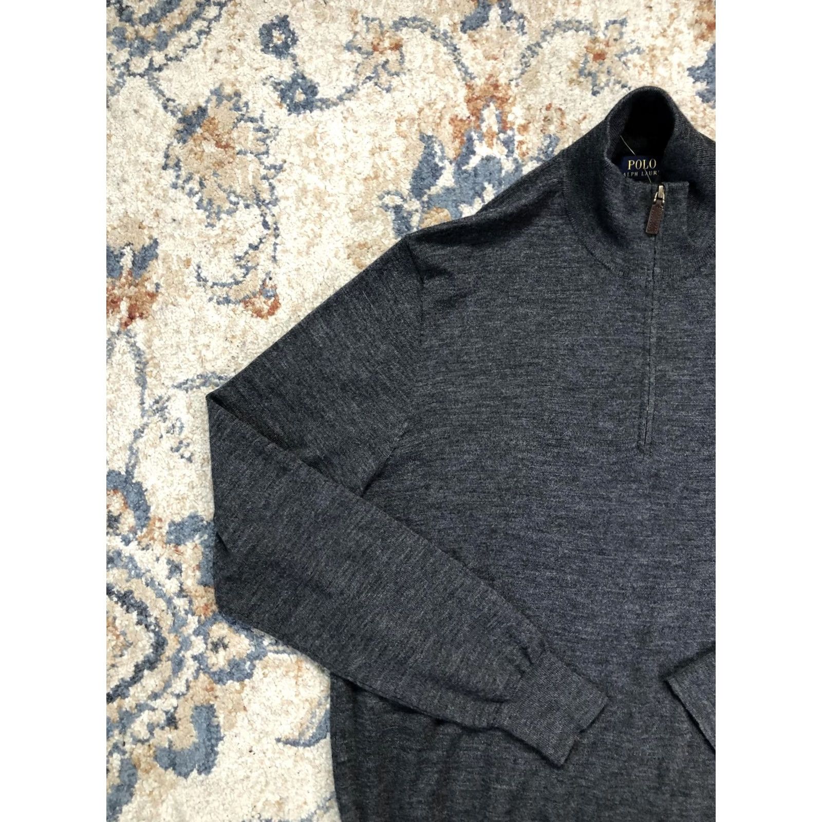 Polo Ralph Lauren Polo Ralph Lauren Sweater Mens Large Gray 100% Merino Wool 1/4 Zip Mock Neck Pullover Knit Tight-Knit Logo Casual Winter Size US L / EU 52-54 / 3 - 3 Thumbnail