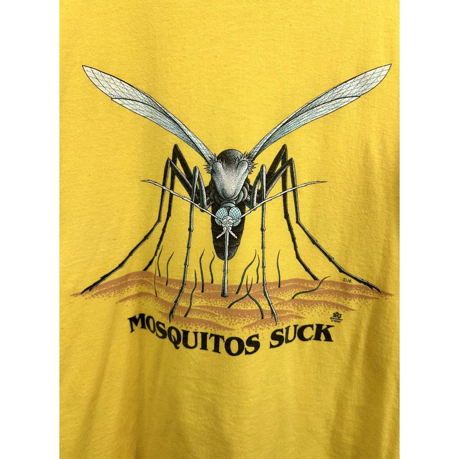 Jerzees VTG 80s Mosquitos Suck Big Graphic Bug Entomology Single Stitch T-Shirt Size L Mens Yellow Size US L / EU 52-54 / 3 - 2 Thumbnail