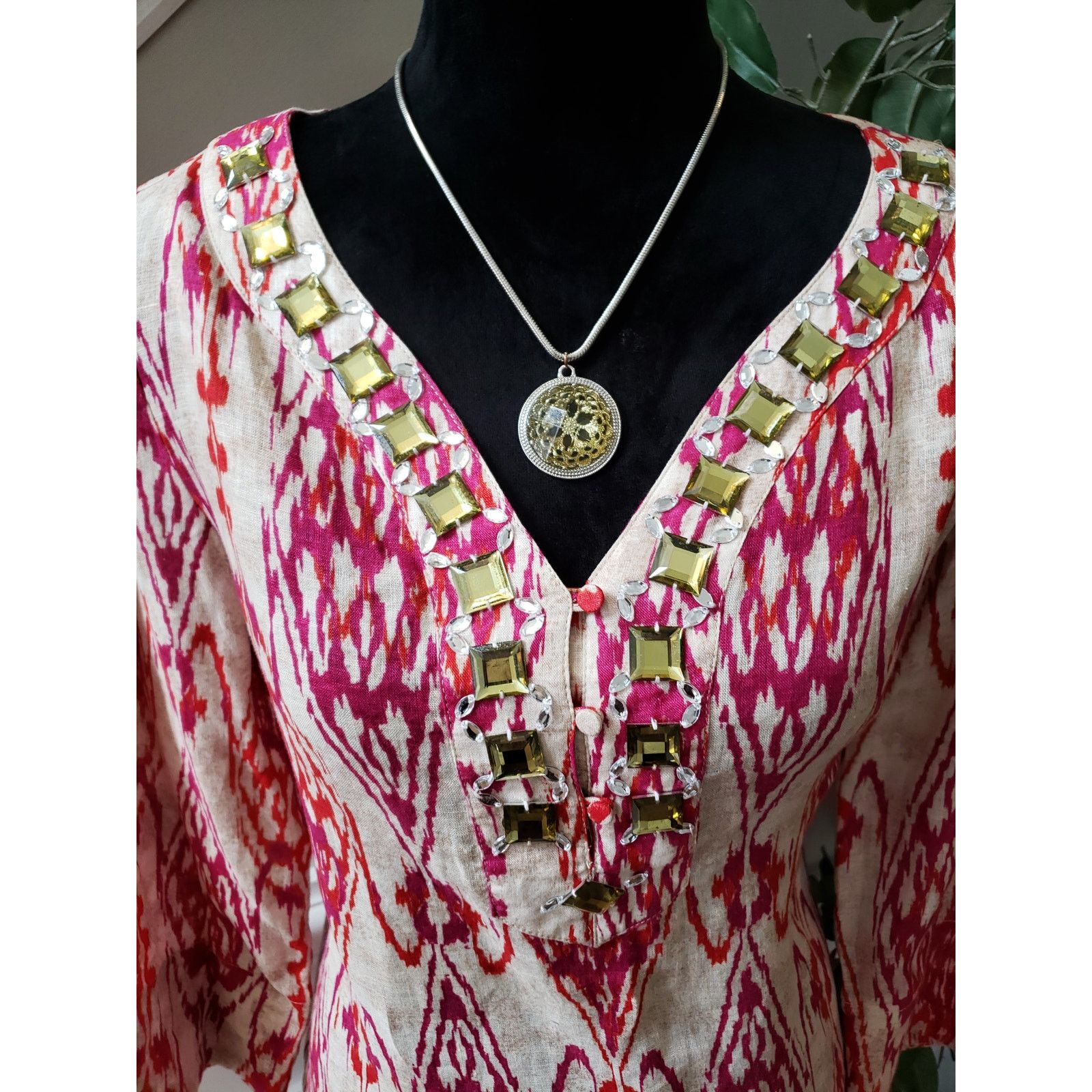 Jones New York Jones New York Signature Top S Beige Pink Ikat Print Linen Size S / US 4 / IT 40 - 5 Thumbnail