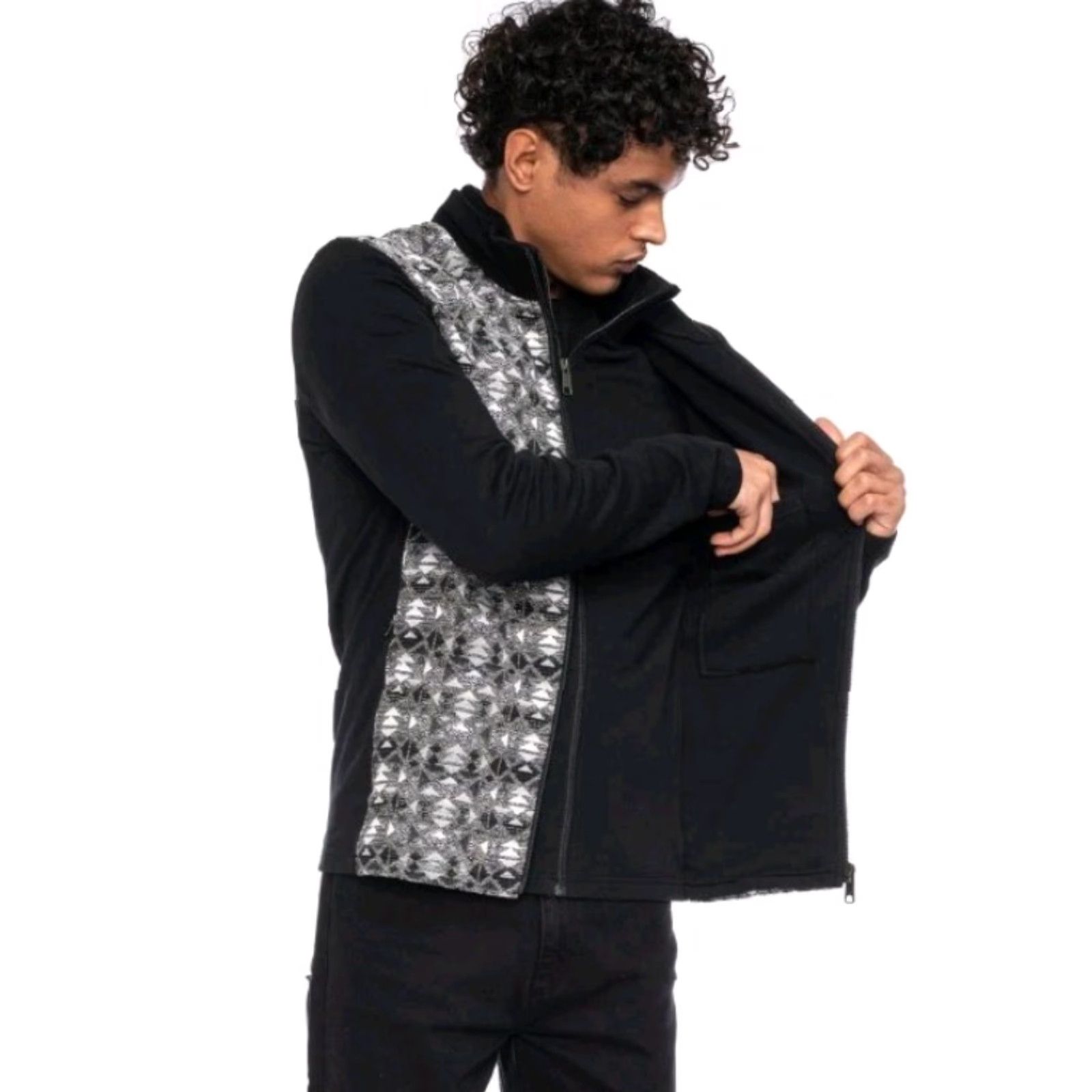 Vintage Ato Berlin Mens Jacket 2XL Dual Layer Full Zip Aztec Laser Black Gray White Stand-Up Collar Slim Regular Size US XXL / EU 58 / 5 - 3 Thumbnail