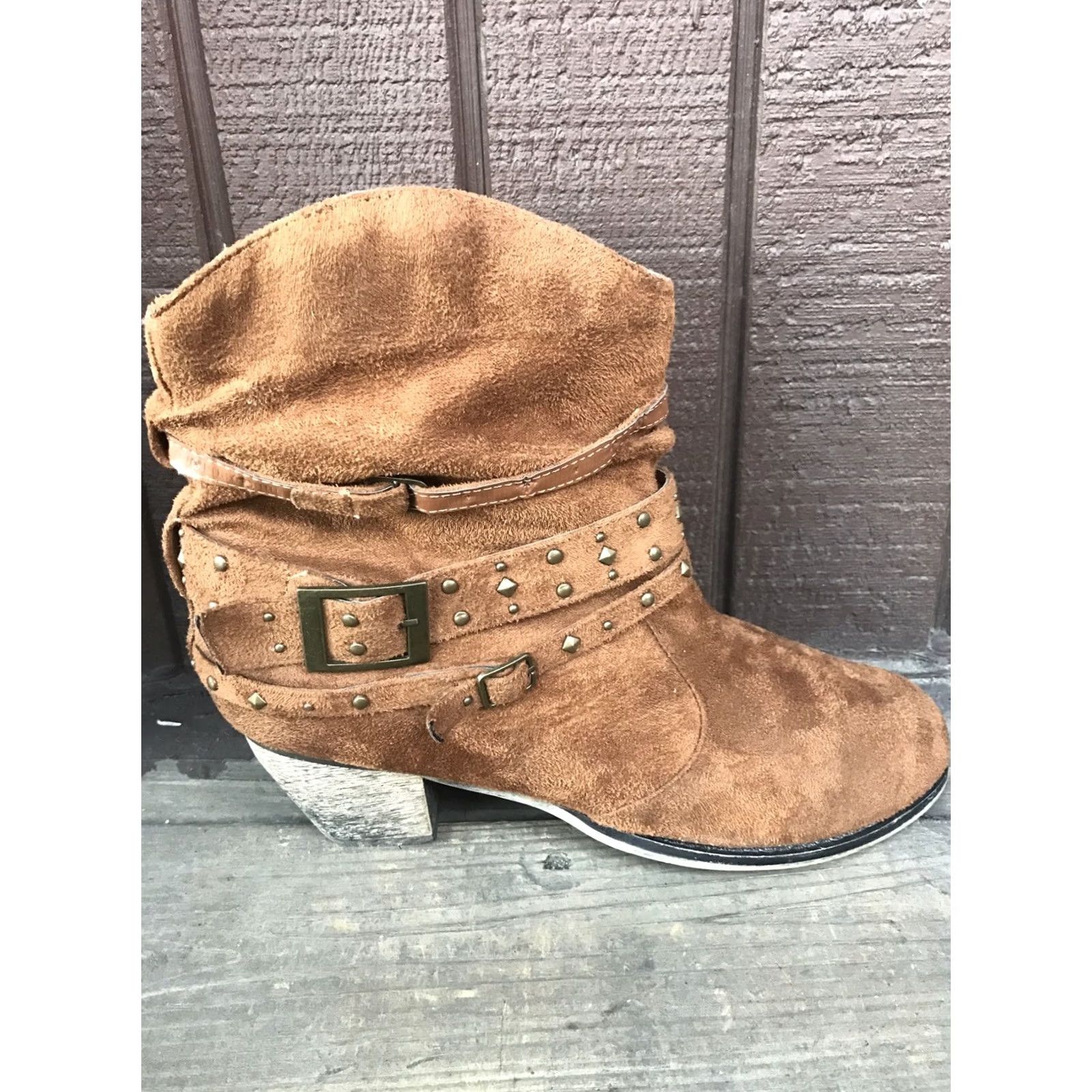 Vintage ID REQUIRED CHARGER Ankle Boots Women 10M Brown Slip-On Buckle Monk Strap Boots Size US 10 / IT 40 - 5 Thumbnail