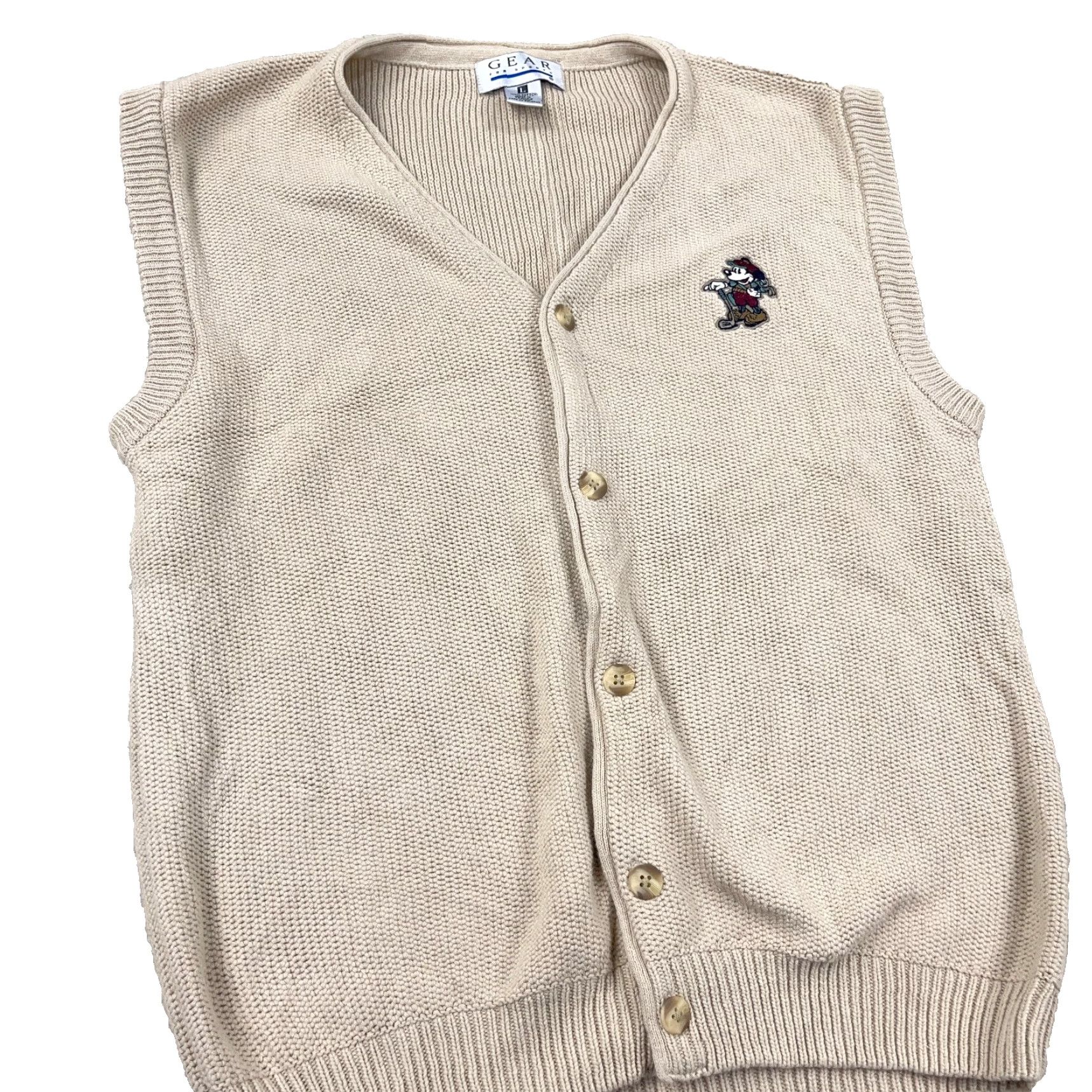 Vintage Gear Vintage Mickey Mouse Golf Sweater Vest Men Large Tan Cardigan Grandpa 80s 90s Size US L / EU 52-54 / 3 - 5 Thumbnail