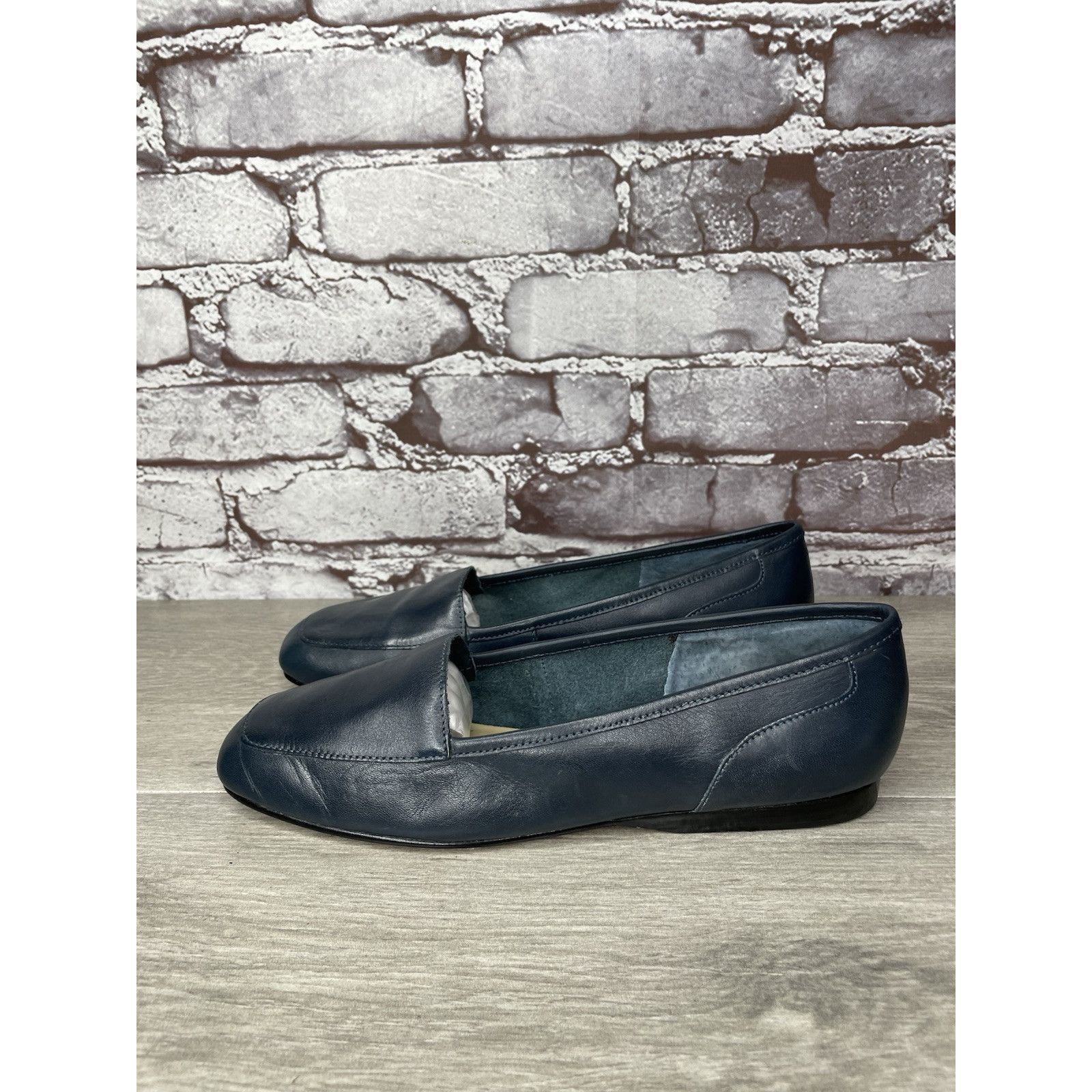 Enzo Bonafe Enzo Angiolini Liberty Navy Blue Leather Square Toe Loafers Size US 7 / IT 37 - 1 Thumbnail