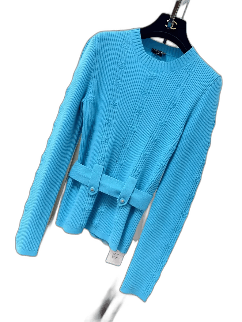 Chanel Chanel Blue Knit Top with Belt Detail Size S / US 4 / IT 40 - 1 Thumbnail