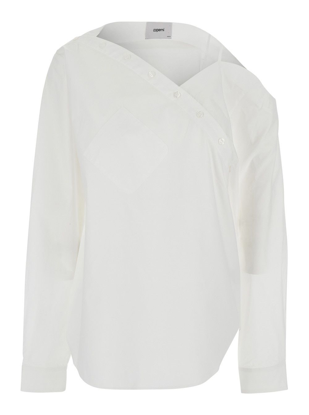 Coperni Shirt 'Heart' with Asymmetrical Buttoning and Chest Pocket in White Cotton for Women Size M / US 6-8 / IT 42-44 - 1 Thumbnail