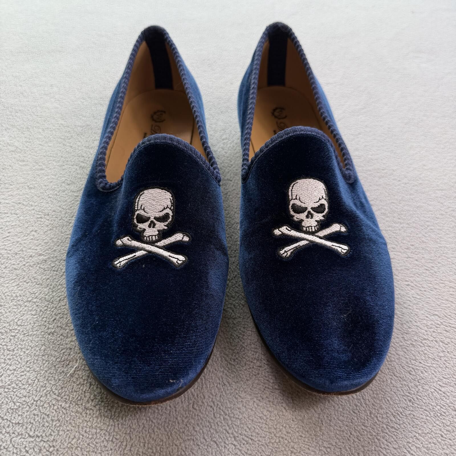 Del Toro Del Toro Navy Velvet Skull Embroidered Slippers Loafers Men Size US 8 / EU 41 - 9 Thumbnail