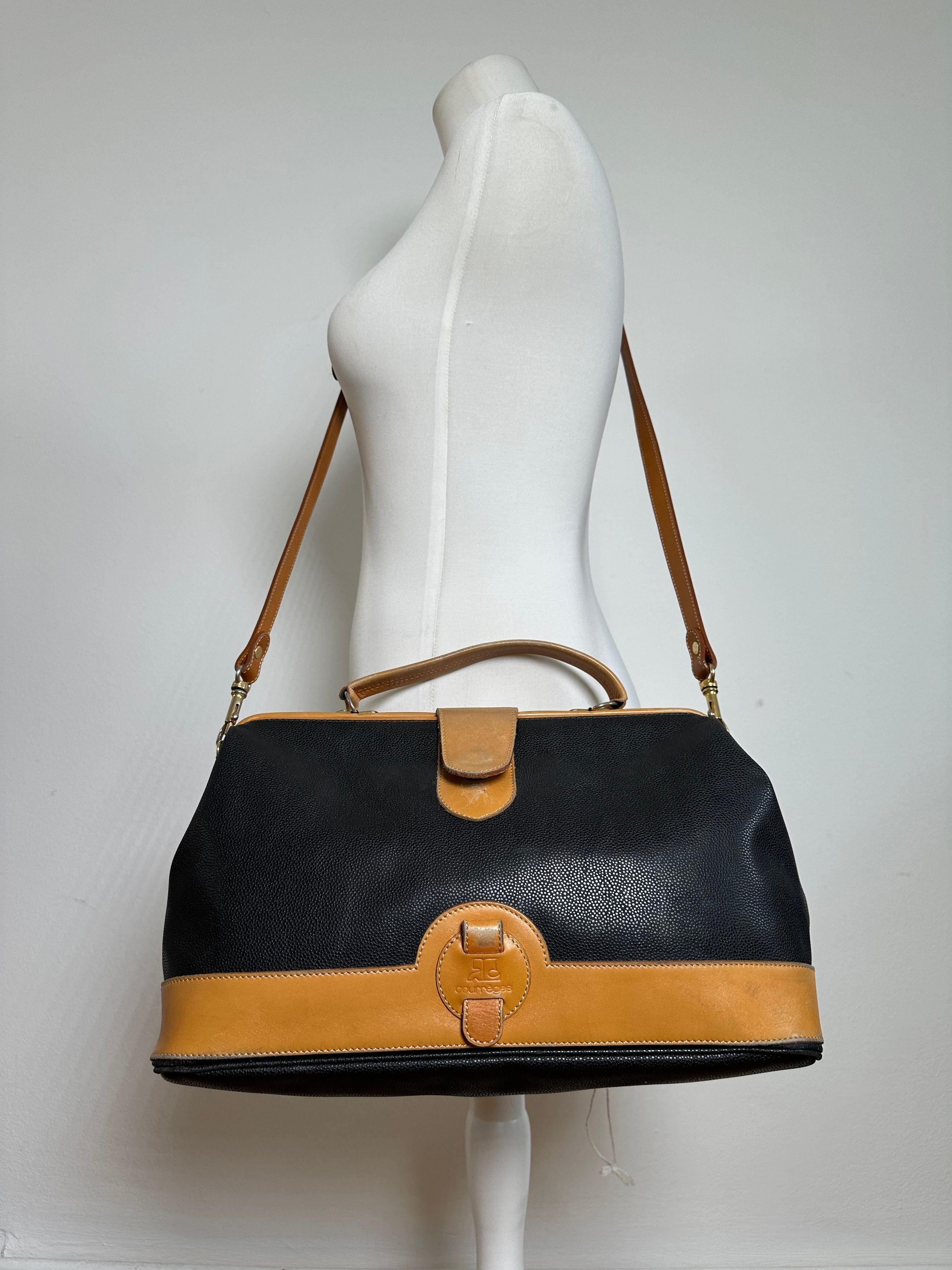 Courreges Vintage Paris Leather 2Way Handbag Black Brown Size ONE SIZE - 1 Thumbnail