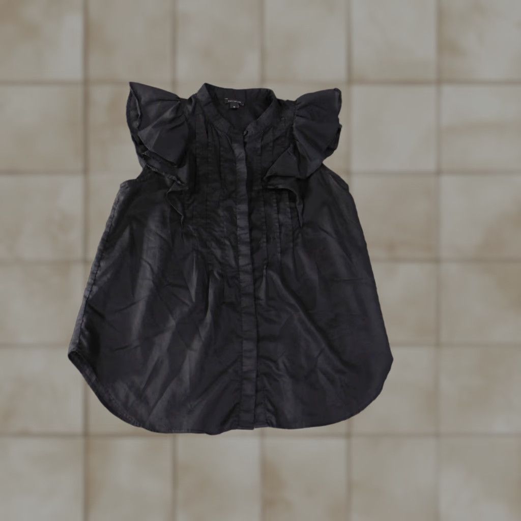 Loft LOFT Ann Taylor Blouse Womens XS Black Sleeveless Ruffle Lightweight Cotton Lyocell Dog Ear Drag? Size XS / US 0-2 / IT 36-38 - 1 Thumbnail