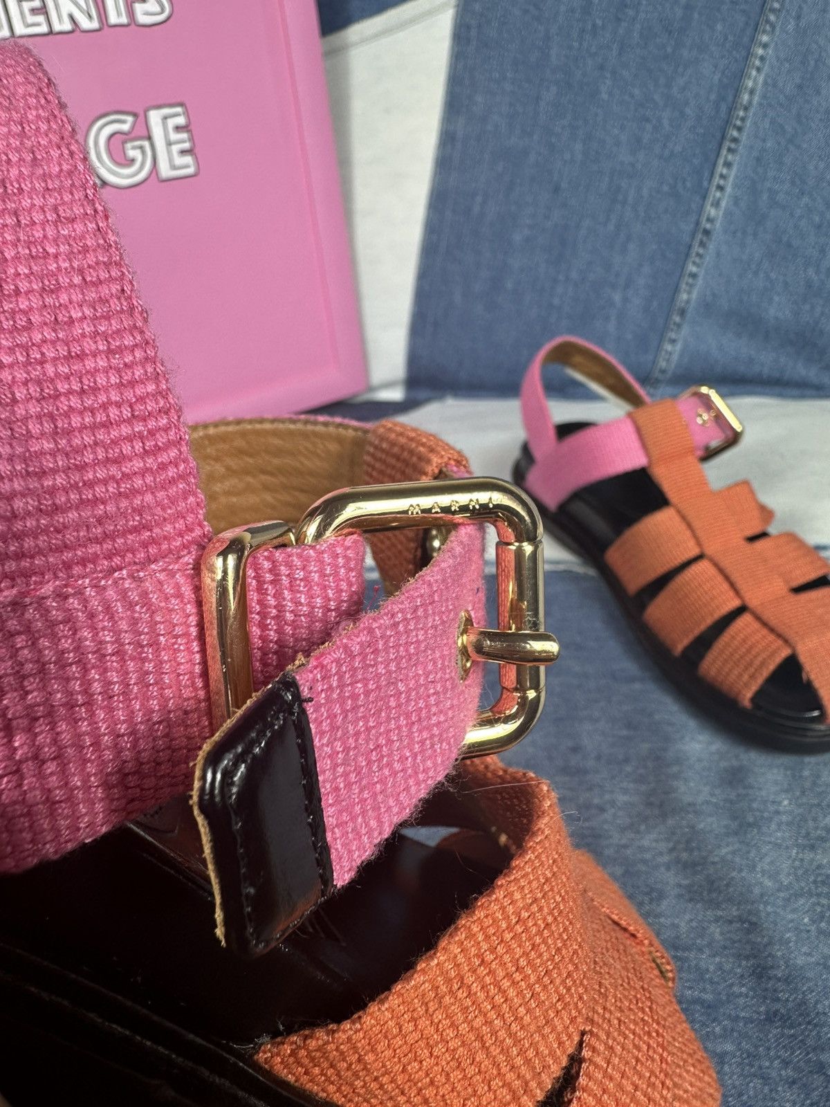Marni Marni Orange & Pink Fisherman Sandals Canvas Straps Leather Size US 7 / IT 37 - 14 Thumbnail