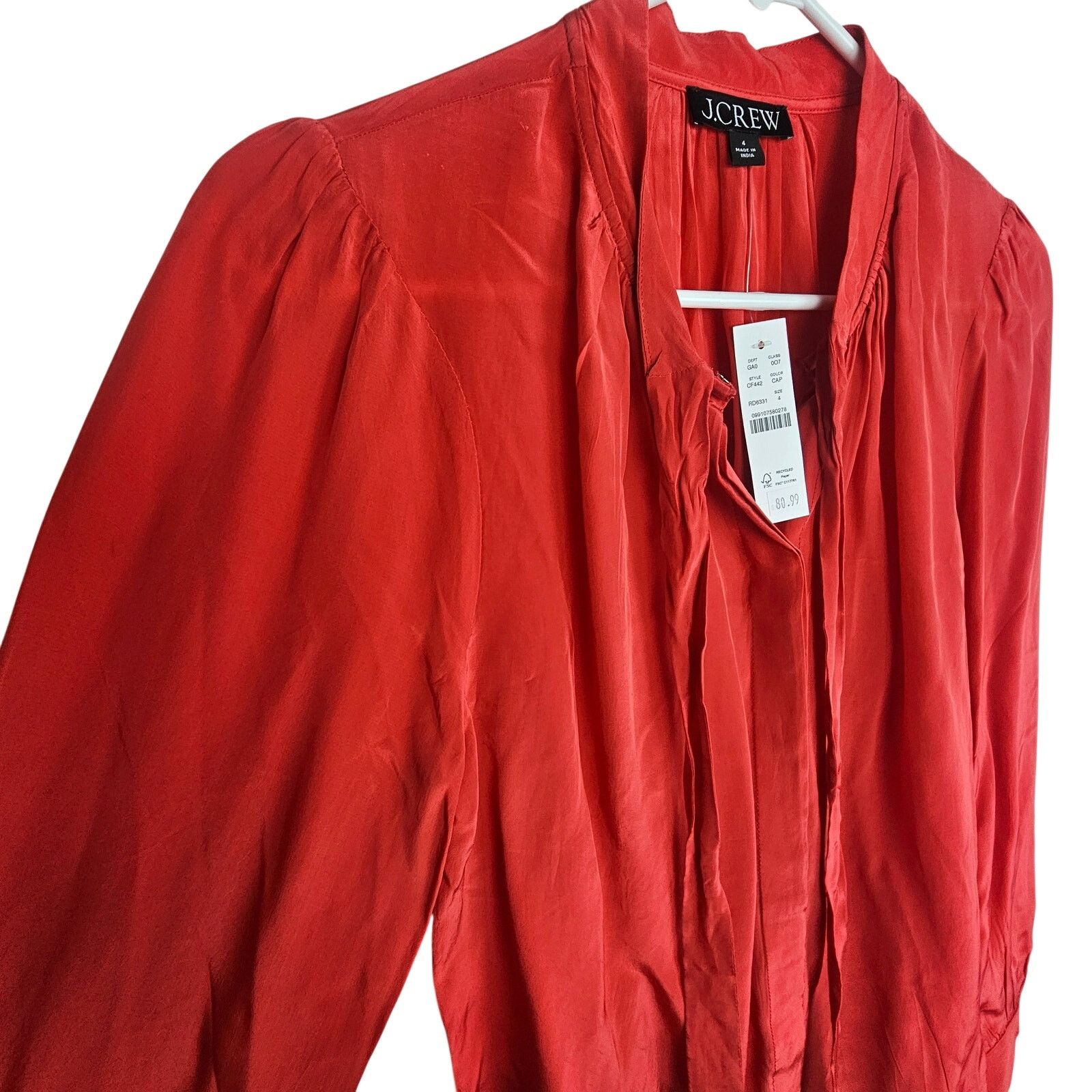 J.Crew J. Crew Womens Shiny Blouse Sz 4 Tie Neck Career Corp Office Size S / US 4 / IT 40 - 5 Thumbnail