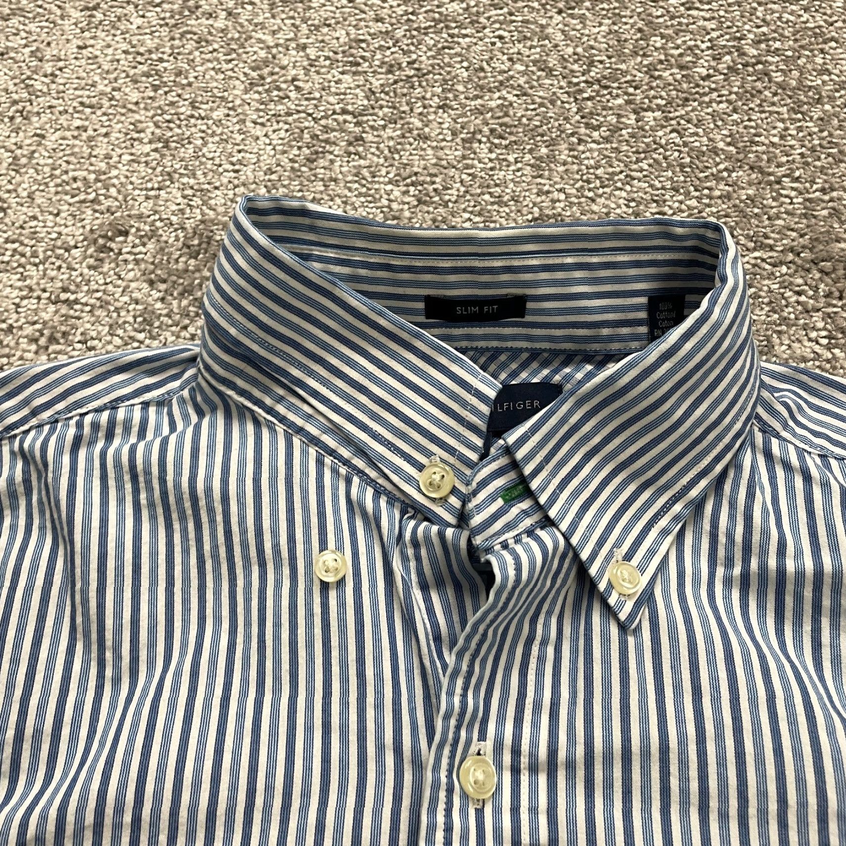 Tommy Hilfiger VINTAGE Tommy Hilfiger Dress Shirt Mens 15.5 Blue White Striped Long Sleeve Button-Down Casual Size 40R - 3 Thumbnail