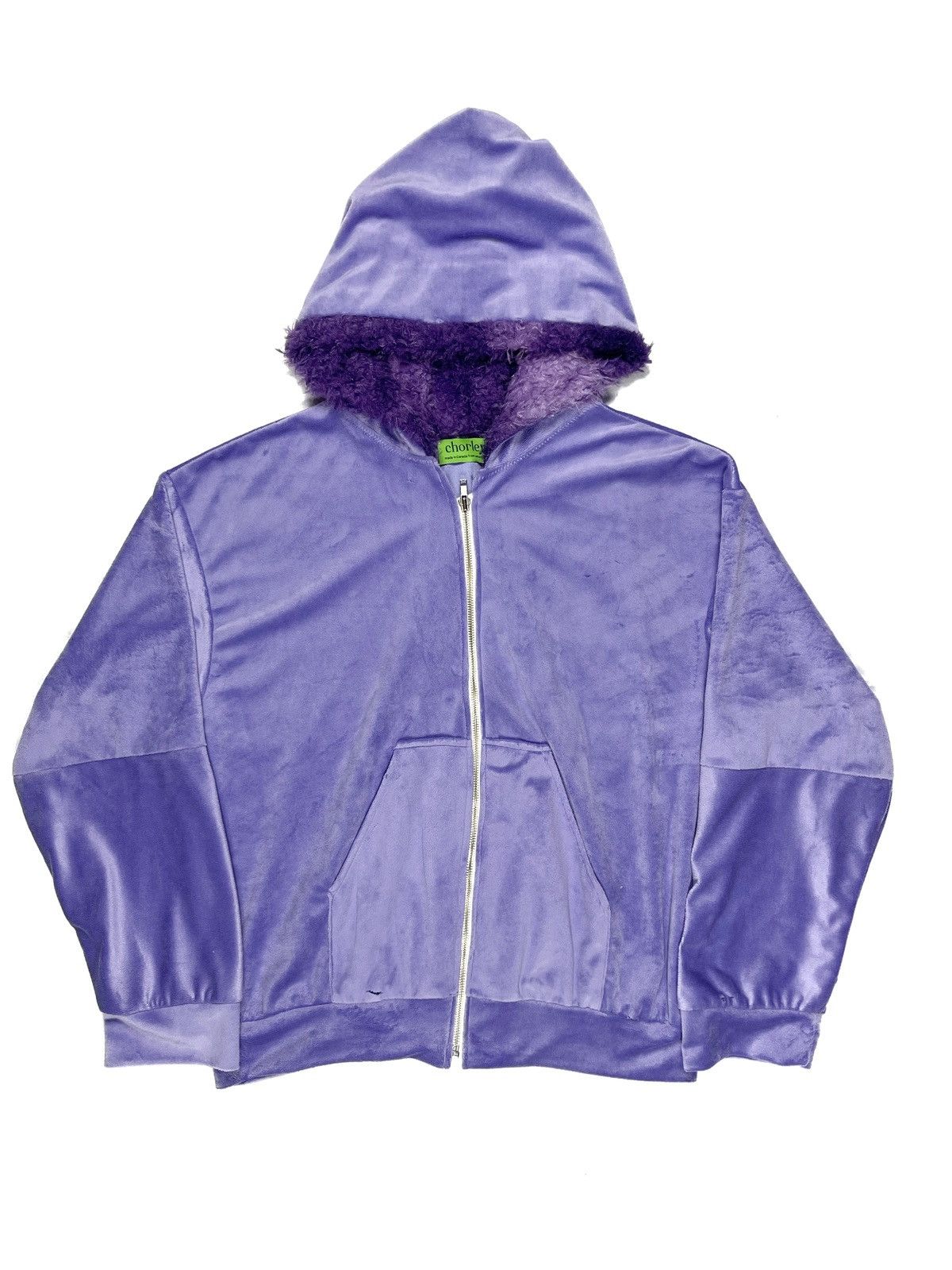Chorley × Handmade AW Distressed Velvet Faux Fur Lined Zip Up Hoodie Y2K Size US L / EU 52-54 / 3 - 2 Thumbnail