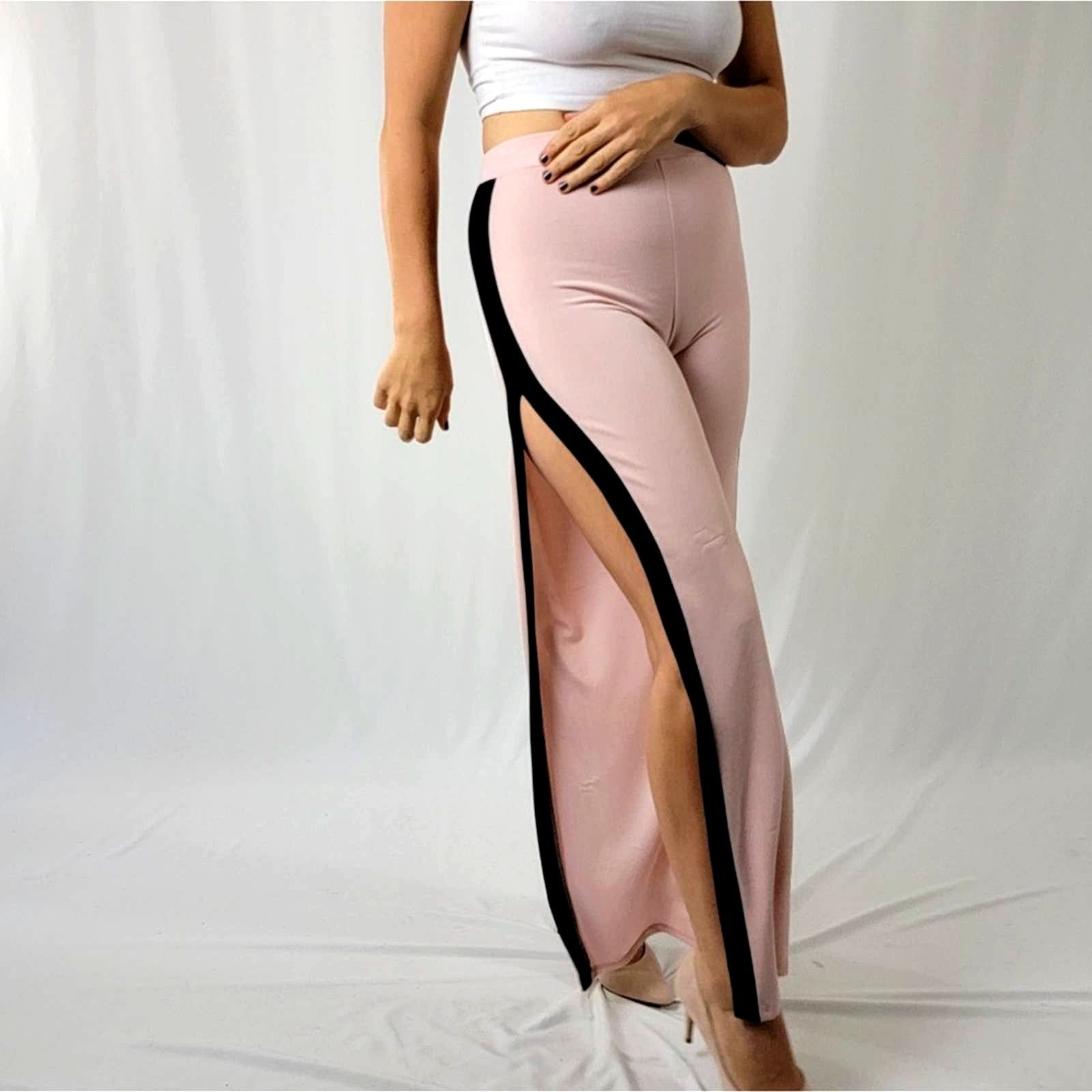 Vintage Vintage 90's Blush Nude Wide Split Leg Track Pants - M Size 28" / US 6 / IT 42 - 7 Thumbnail