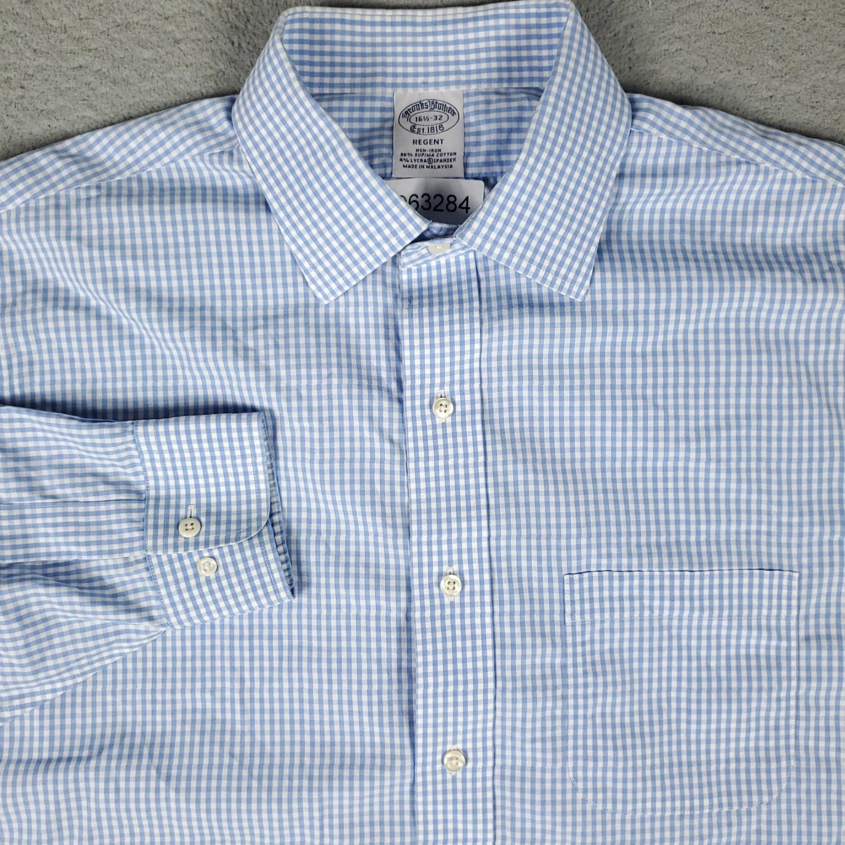 Brooks Brothers Brooks Brothers Dress Shirt Mens 16.5 Blue Gingham Long Sleeve Non-Iron Stretch Size US L / EU 52-54 / 3 - 2 Thumbnail
