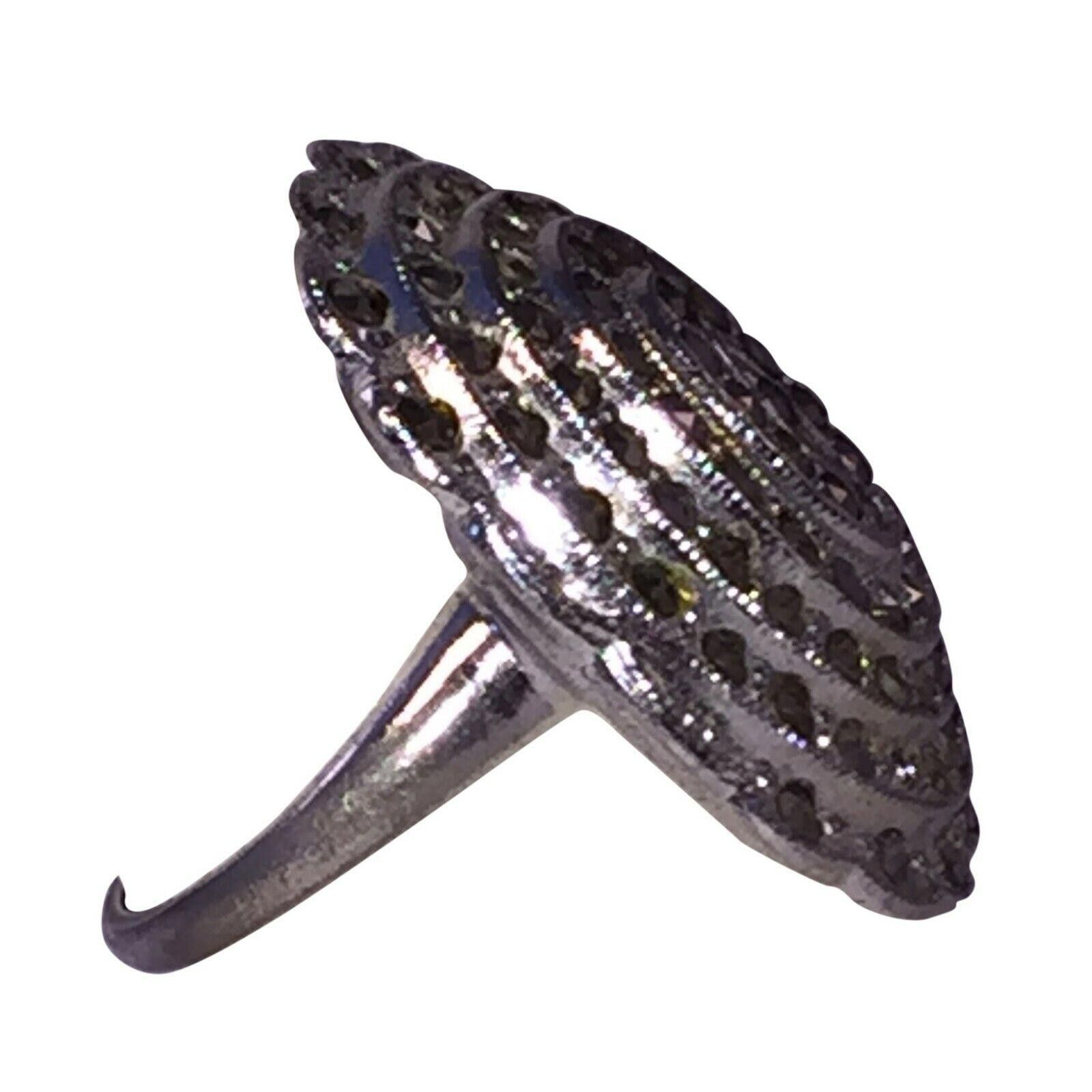 Designer Art Deco Sterling Silver Dome Marcasite Pave Ring Size ONE SIZE - 3 Thumbnail