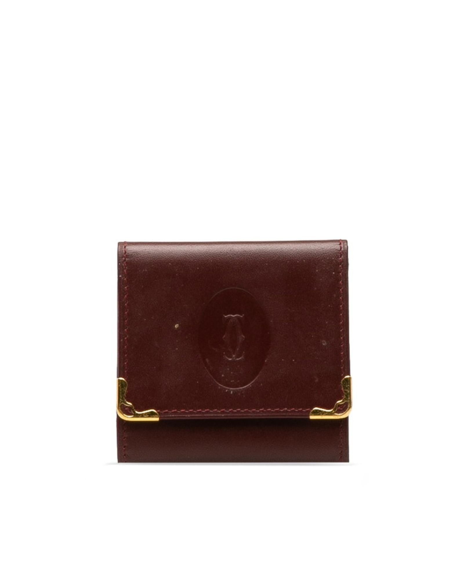 image of Cartier Luxurious Leather Coin Purse In Rich Burgundy Hue, Women's