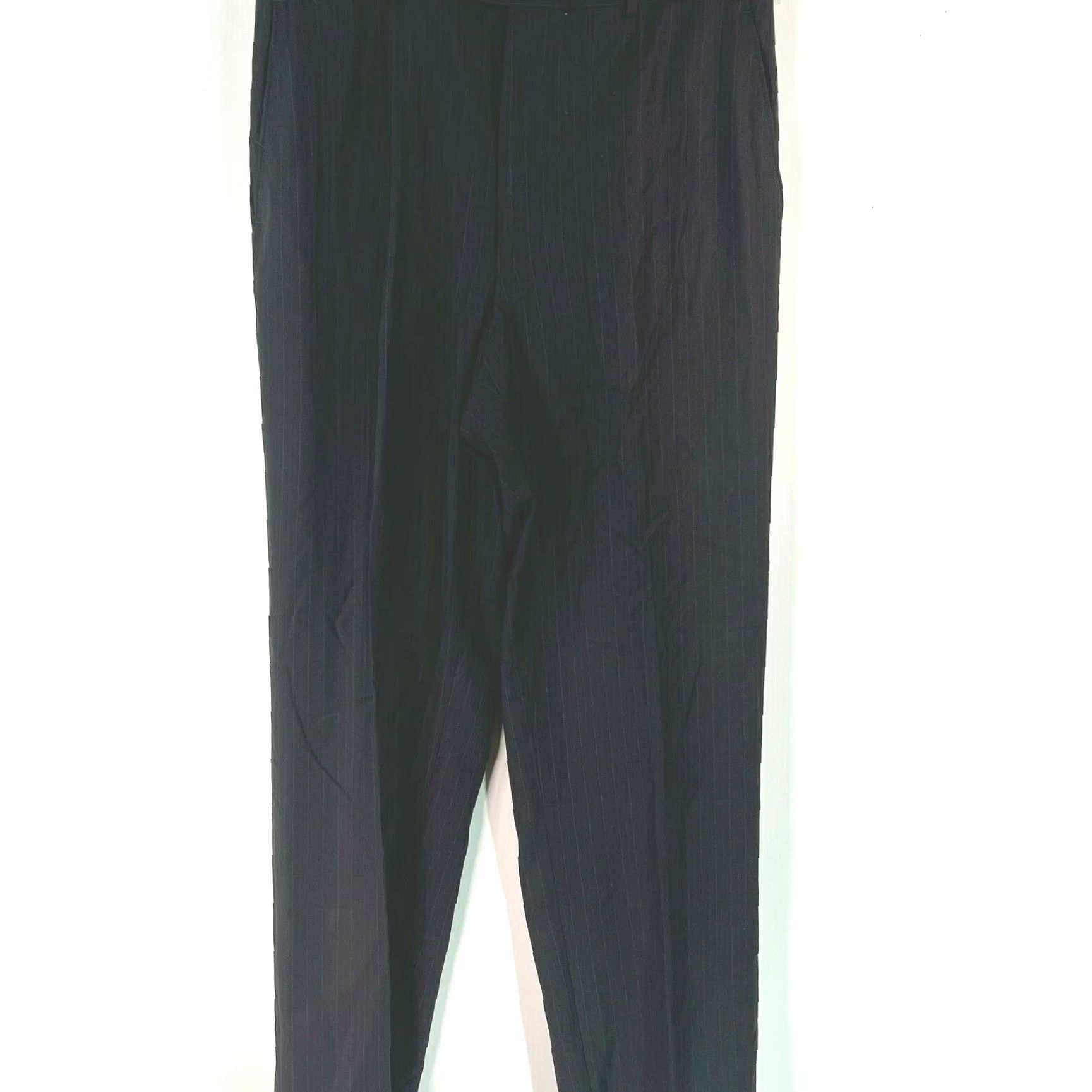 Vintage Louis Raphael Mens Flat Front Striped Black Dress Pants 34X32 Size US 34 / EU 50 - 3 Thumbnail