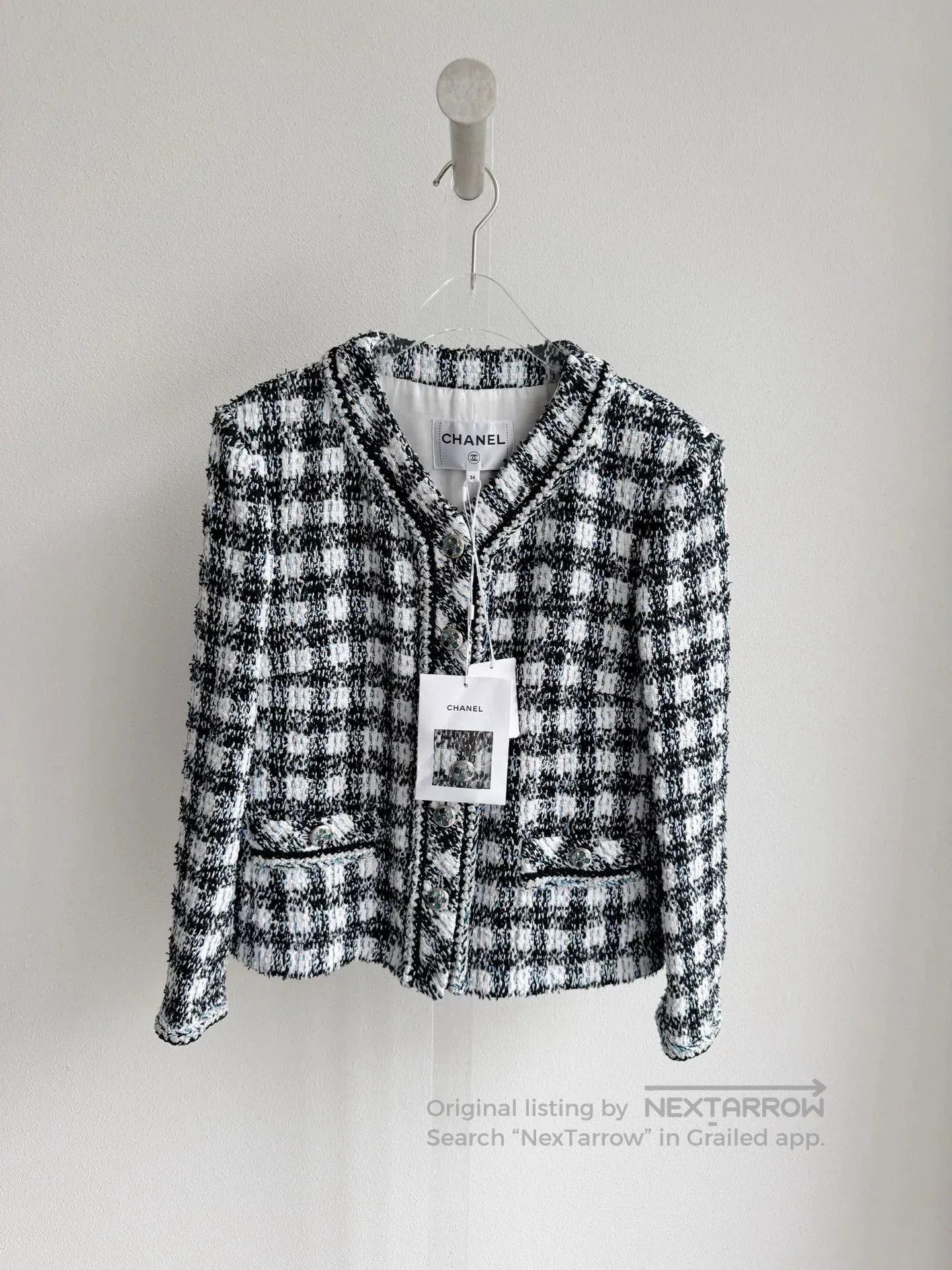 Chanel Chanel 23P Black White Plaid Tweed Coat. Size XS / US 0-2 / IT 36-38 - 2 Thumbnail