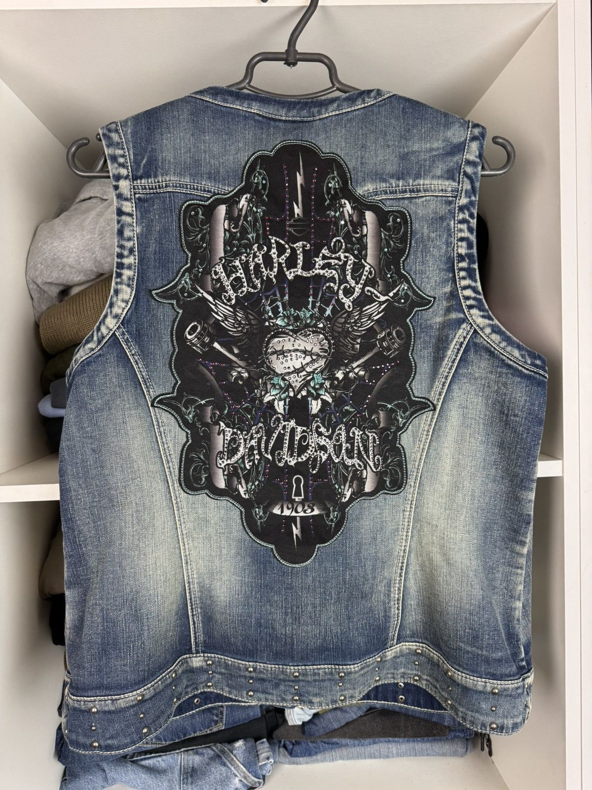 Harley Davidson Y2K Harley Davidson Women's Embellished Graphic Denim Vest Size M / US 6-8 / IT 42-44 - 1 Thumbnail