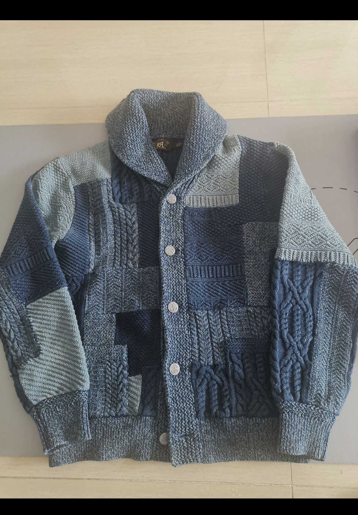 RRL Ralph Lauren RRL PATCHWORK SHAWL COLLAR CARDIGAN INDIGO BLUE Size US M / EU 48-50 / 2 - 3 Thumbnail