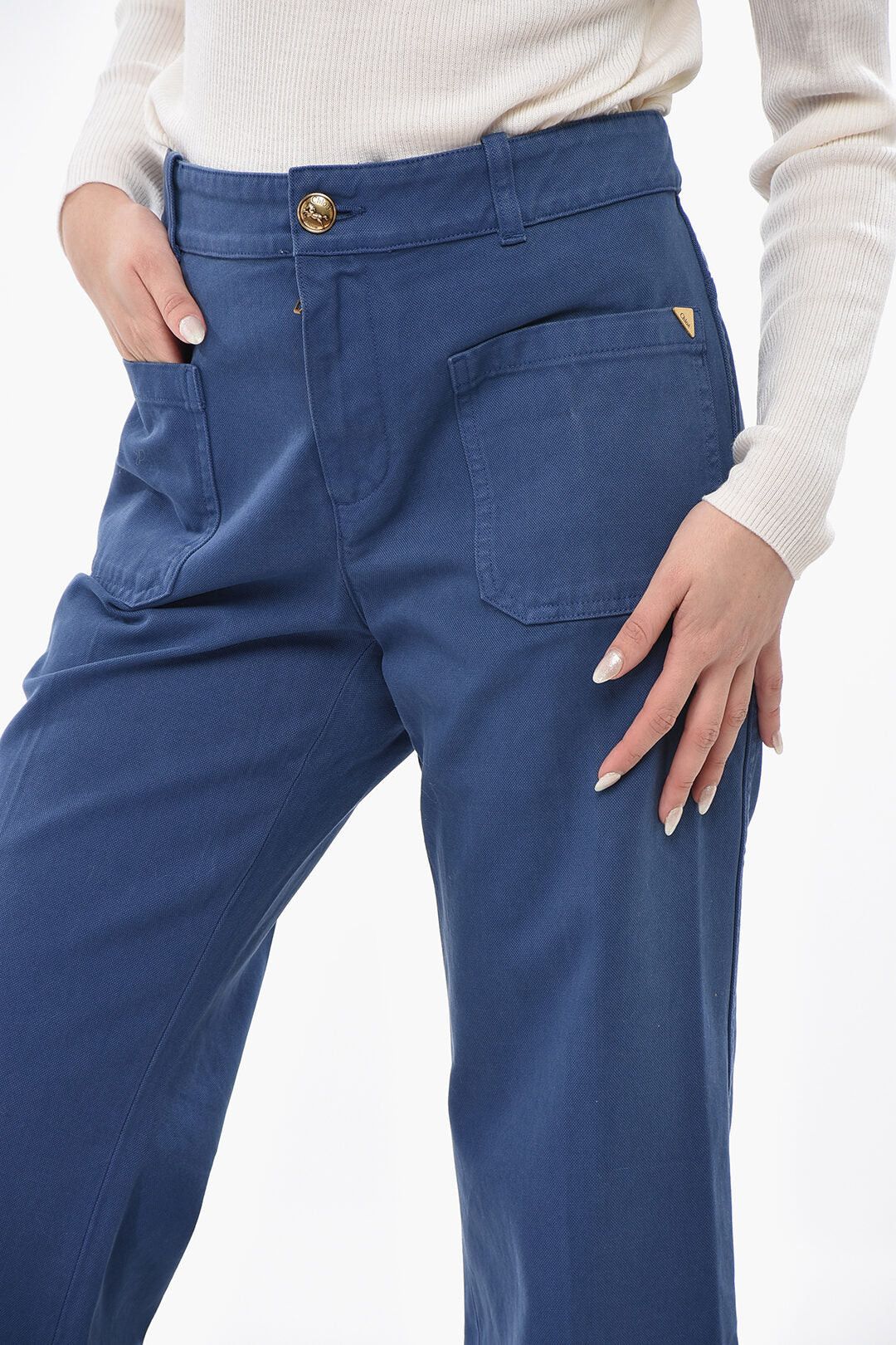 Chloe og1mm0426 Cotton Cropped-Fit in Blue Size 32" / US 10 / IT 46 - 2 Thumbnail