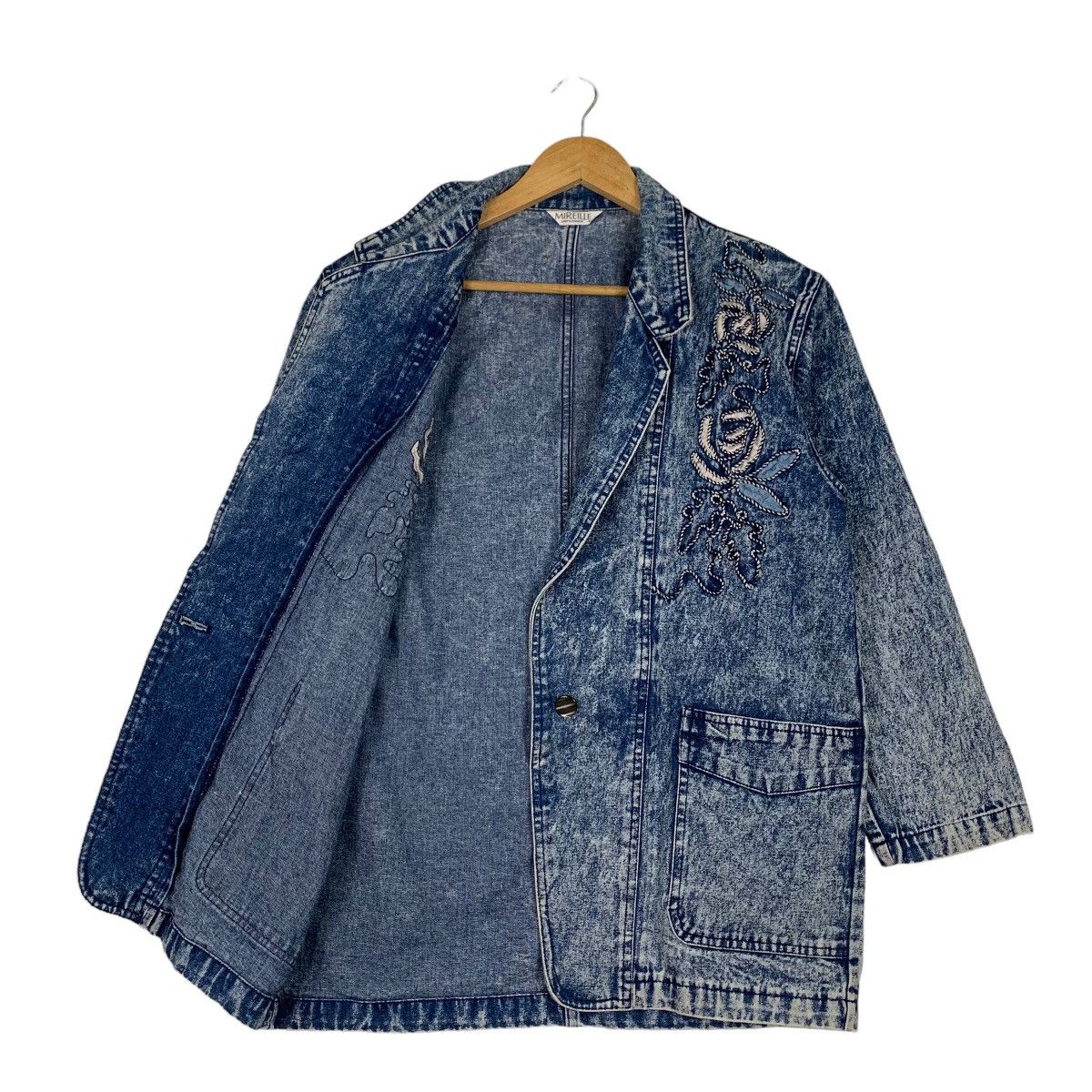 Japanese Brand MIREILLE Embroidery Logo Acid Wash Denim Jacket #1096-C50 Size L / US 10 / IT 46 - 9 Thumbnail