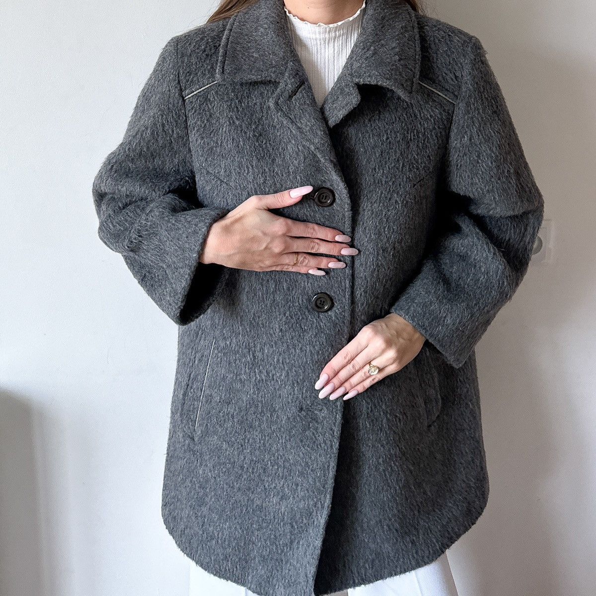 Vintage Weinberg Paris fuzzy grey midi wool coat France Size S / US 4 / IT 40 - 11 Thumbnail