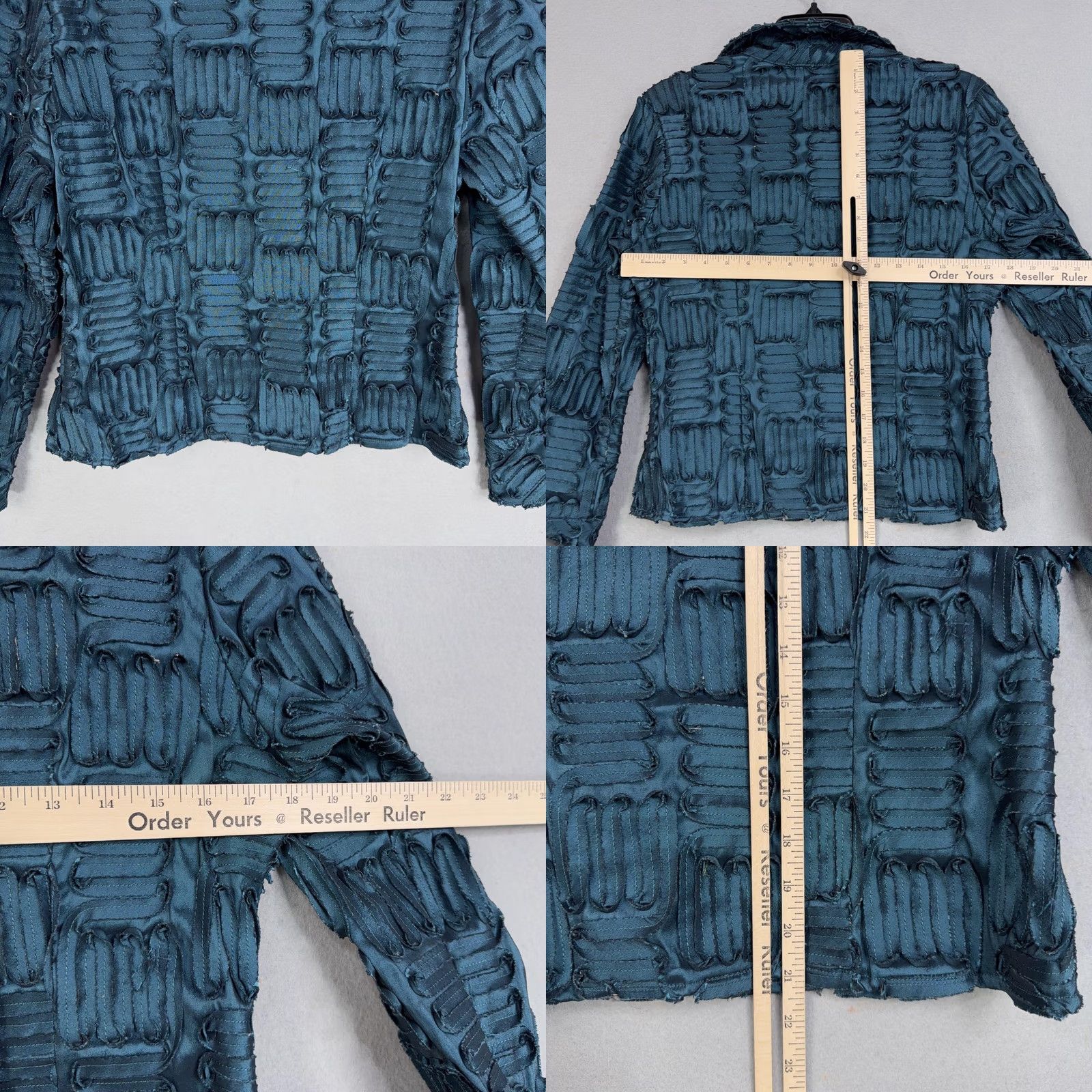 Vintage Samuel Dong Jacket Womens Small Blue Textured Wearable Art Luxury Modern Jacket Woman Small Blue Satin Zip Full Zip Geometric Vintage No Size S / US 4 / IT 40 - 8 Thumbnail