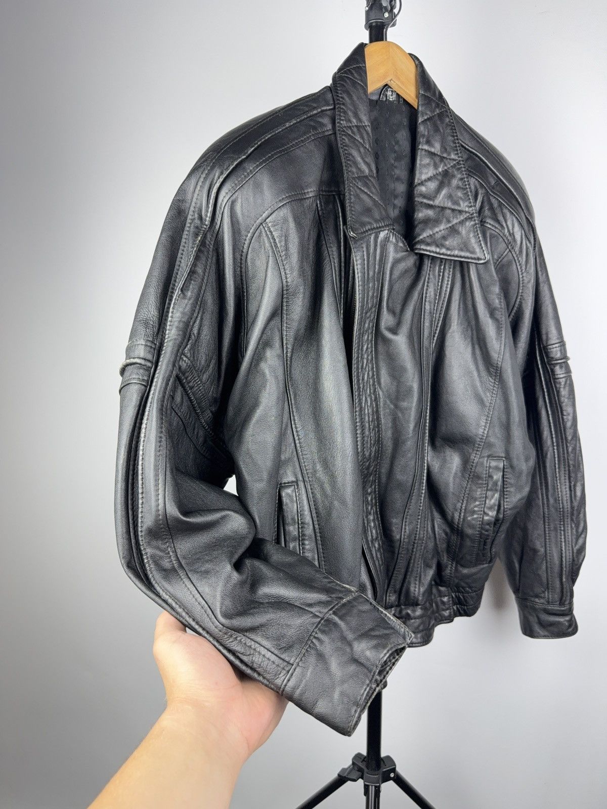 Leather Vintage 90s Genuine Leather MOTO Bomber Jacket Rock Punk Size US L / EU 52-54 / 3 - 6 Thumbnail