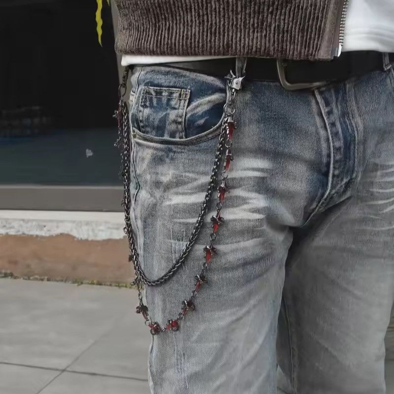 Jewelry Red Stone Wallet Chain - Punk Biker Jean Chain Size ONE SIZE - 3 Thumbnail