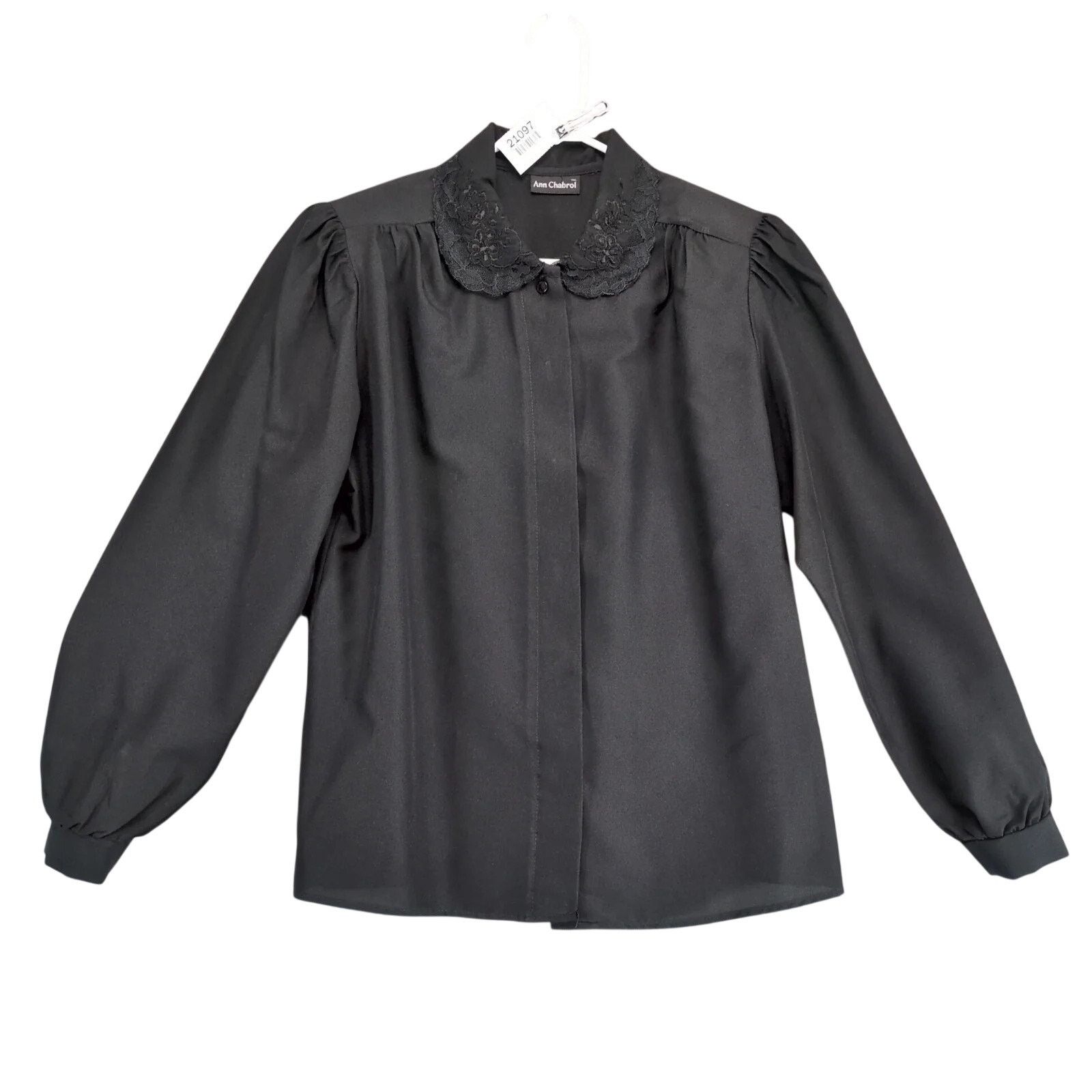 Vintage Ann Chabrol Black Blouse Women's L Lace Peter Pan Collar Size L / US 10 / IT 46 - 1 Thumbnail