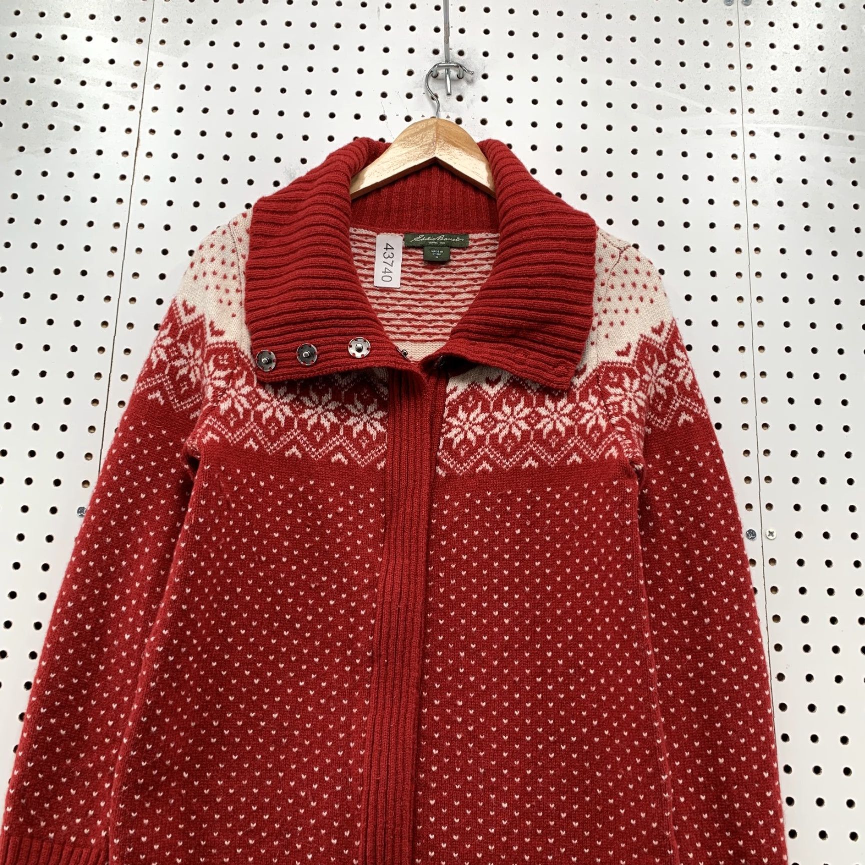 Eddie Bauer Eddie Bauer Cardigan Sweater Womens Medium Red Wool Blend - Fair Isle Zip - Knit Sweater - Winter - Womens Size M / US 6-8 / IT 42-44 - 2 Thumbnail
